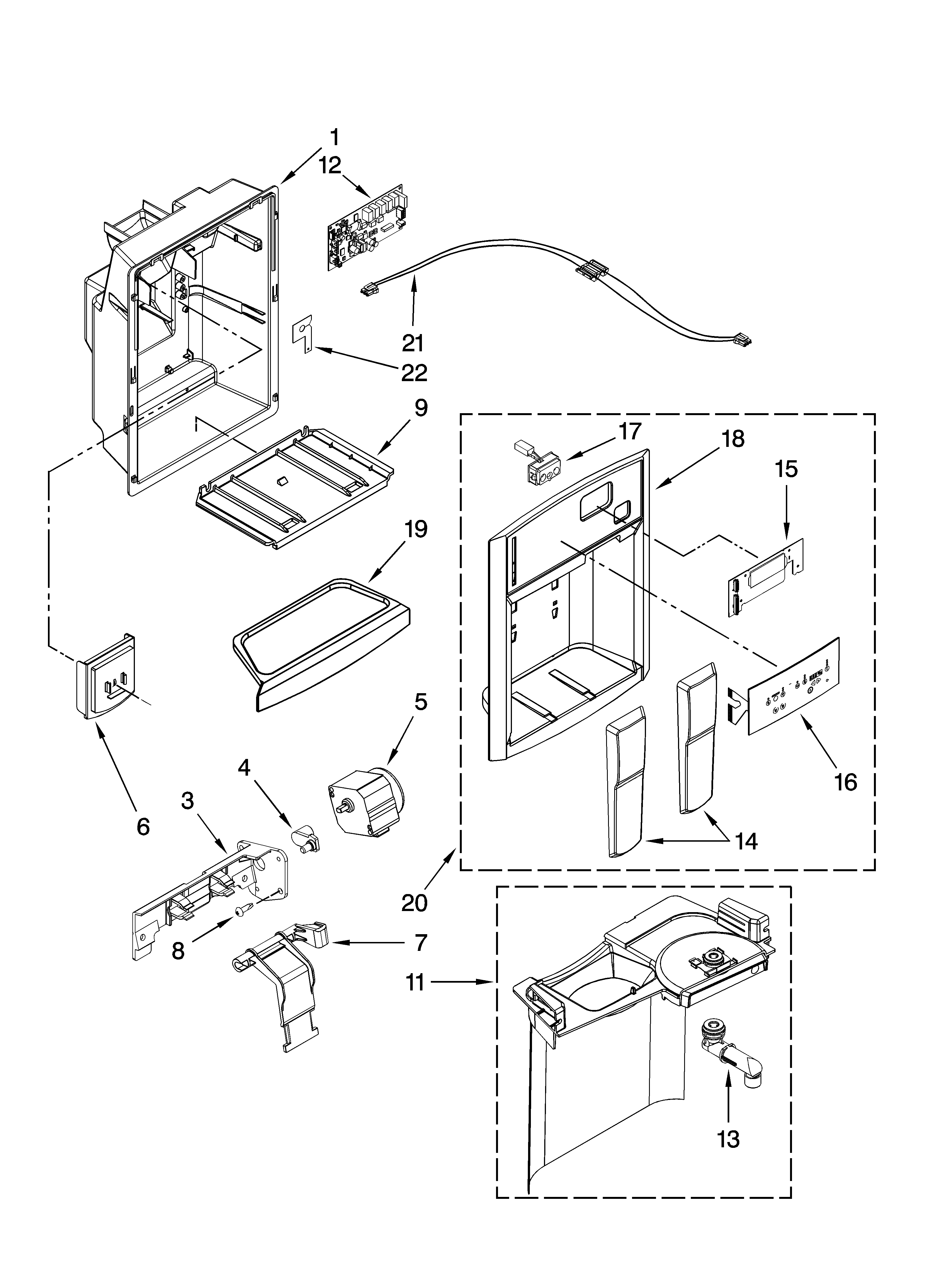 Whirlpool GC3NHAXVA01 dispenser front parts diagram
