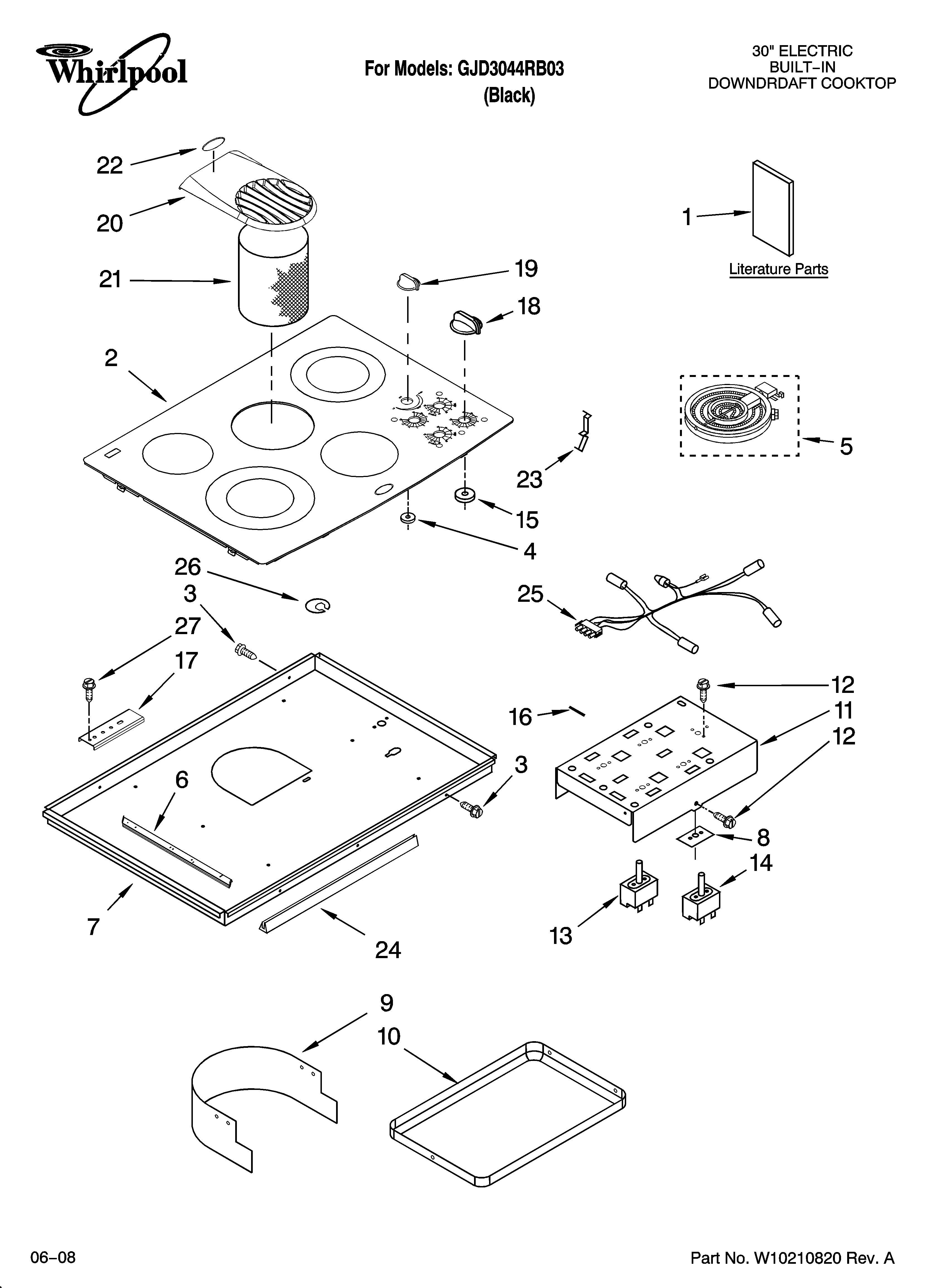Whirlpool GJD3044RB03 cooktop parts diagram