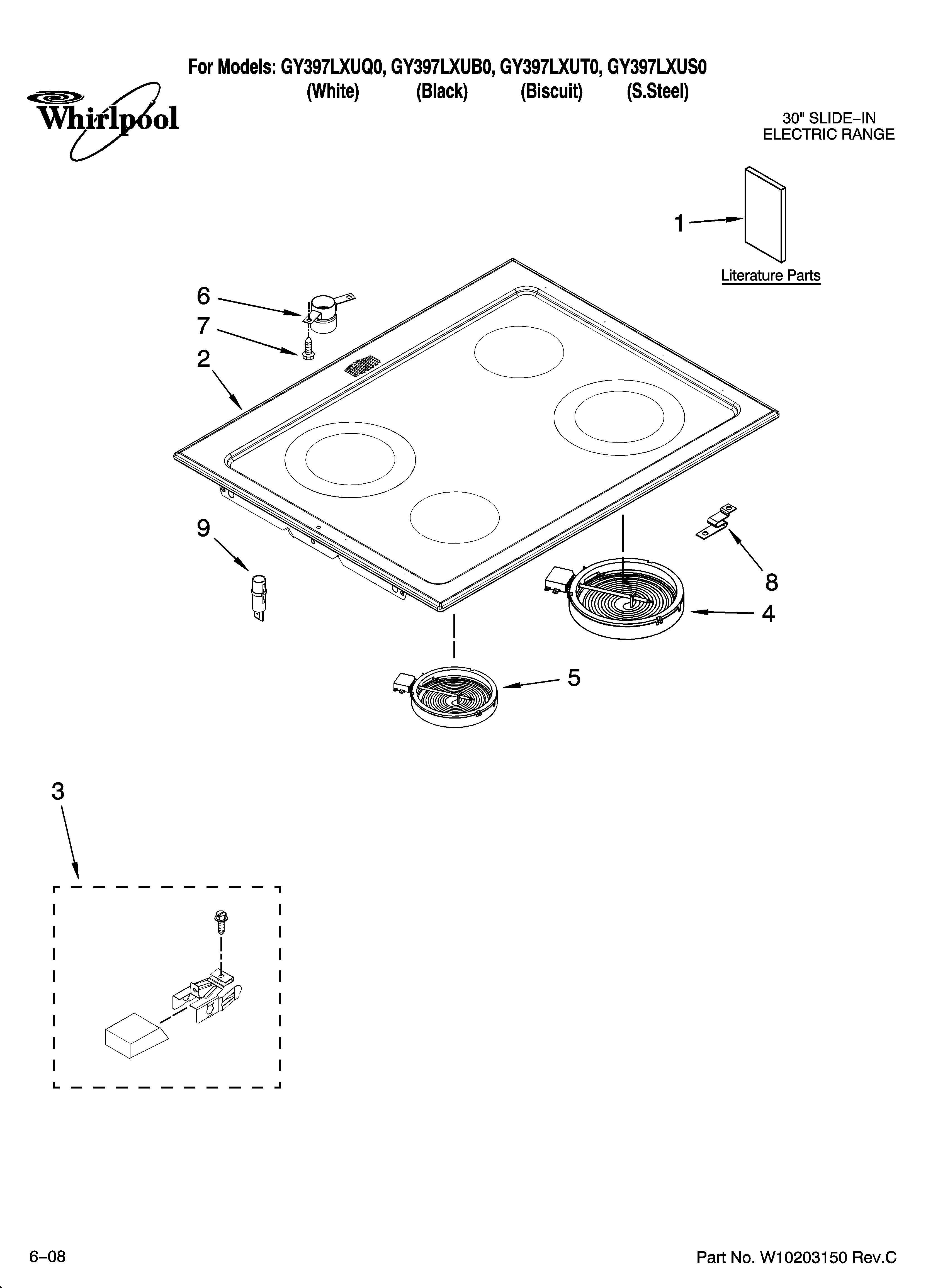 Whirlpool GY397LXUB0 cooktop parts diagram