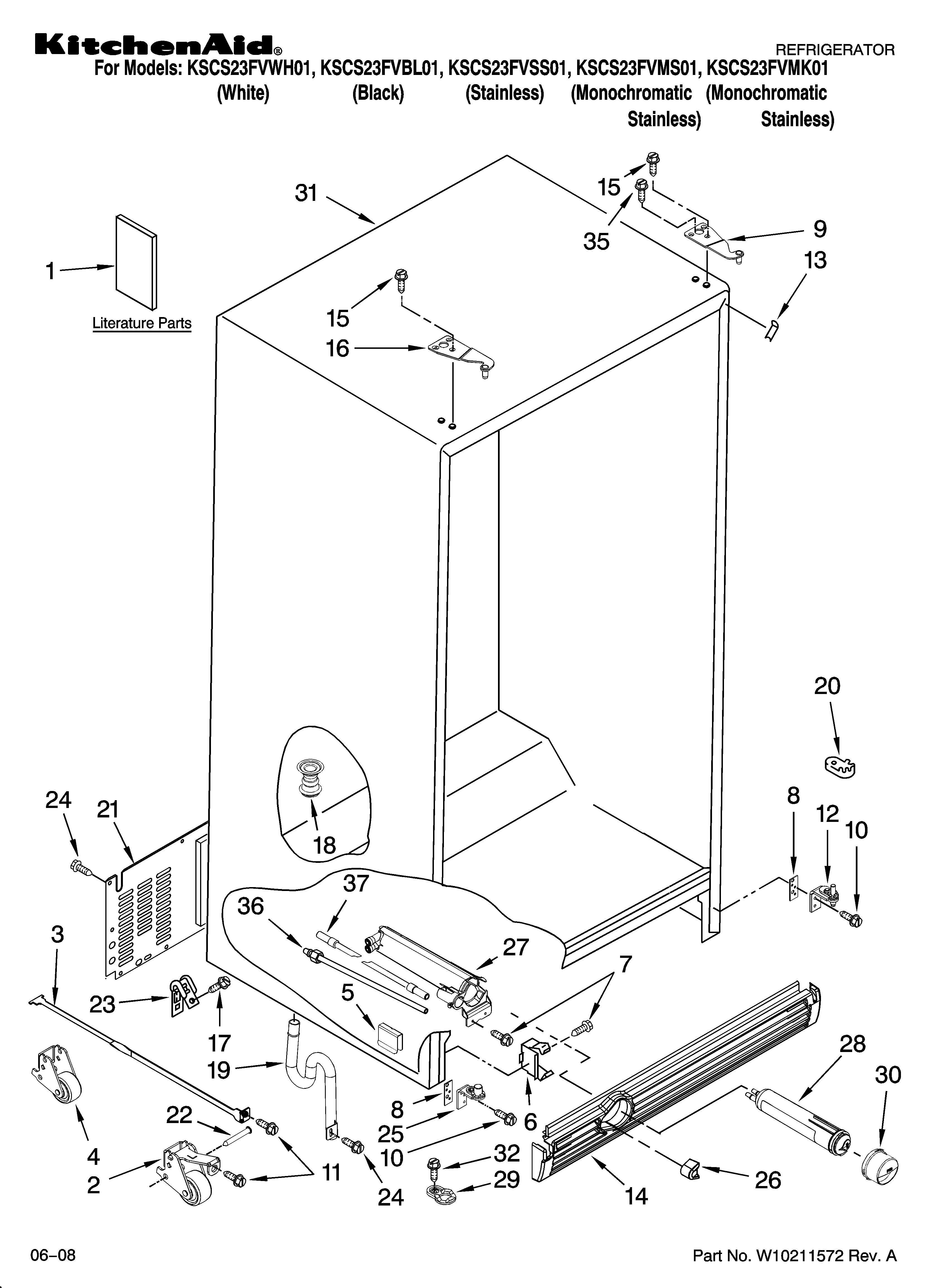KitchenAid KSCS23FVWH01 cabinet parts diagram
