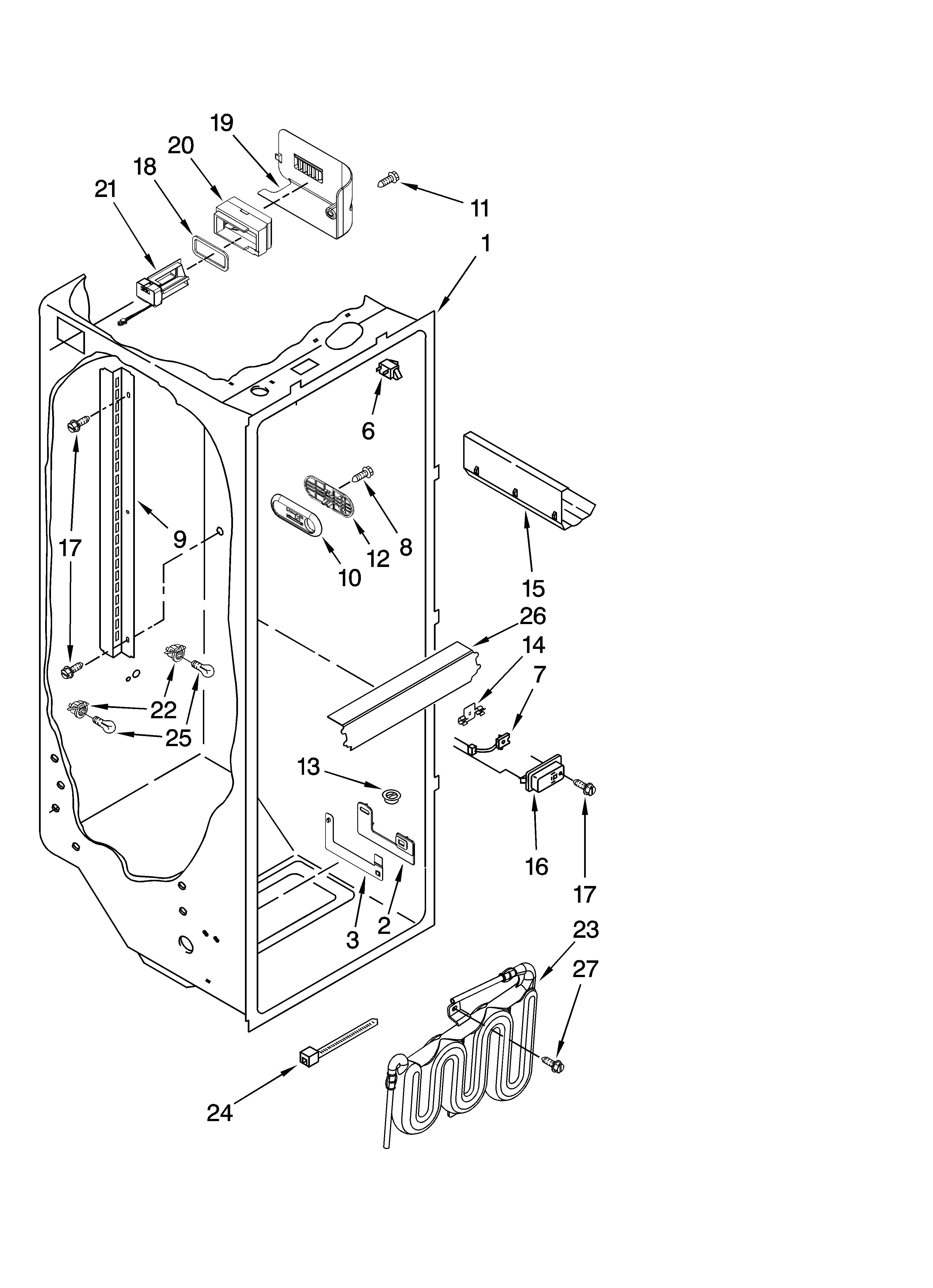 KitchenAid KSCS23FVWH01 refrigerator liner parts diagram