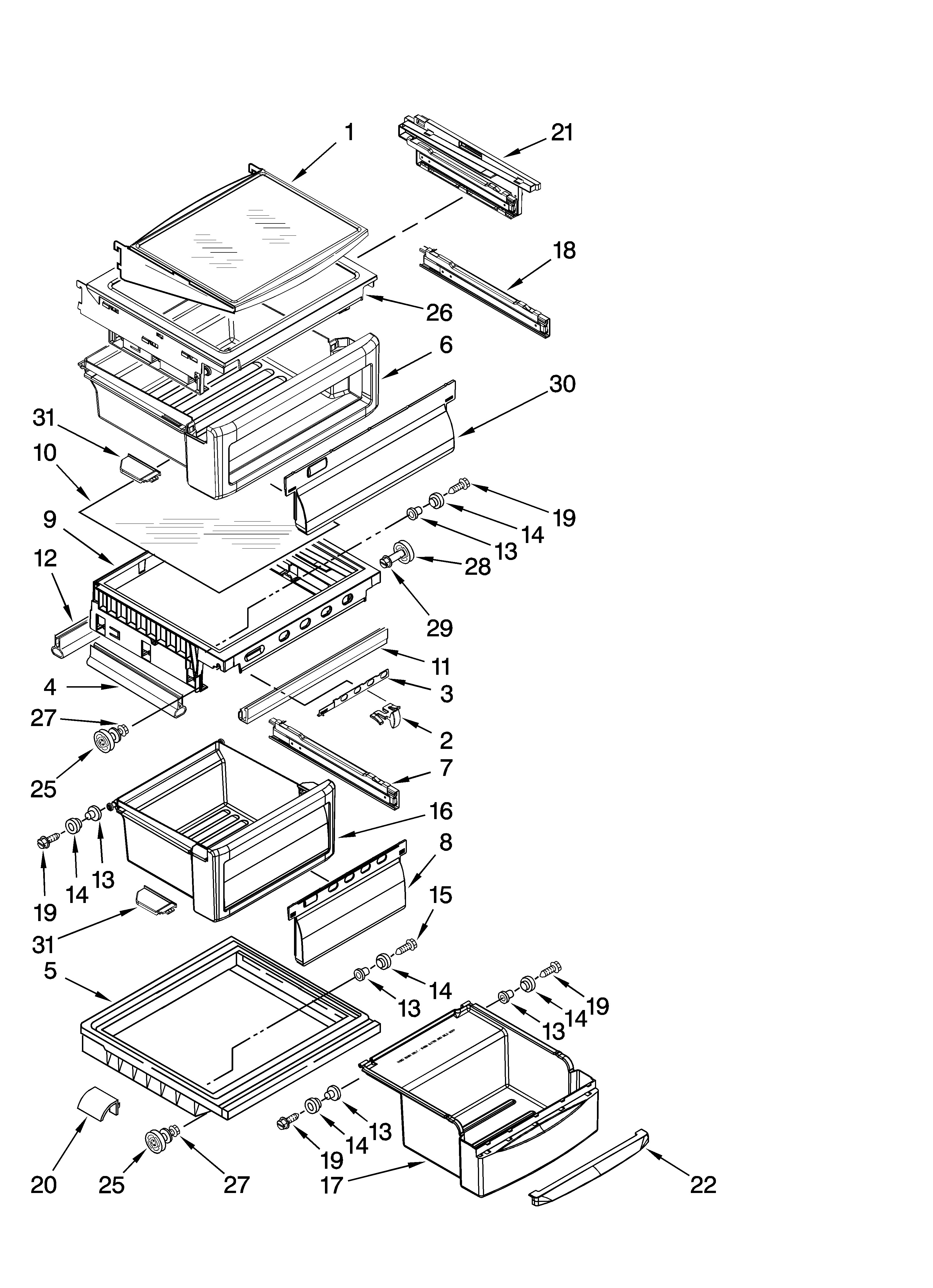 KitchenAid KSCS23FVWH01 refrigerator shelf parts diagram