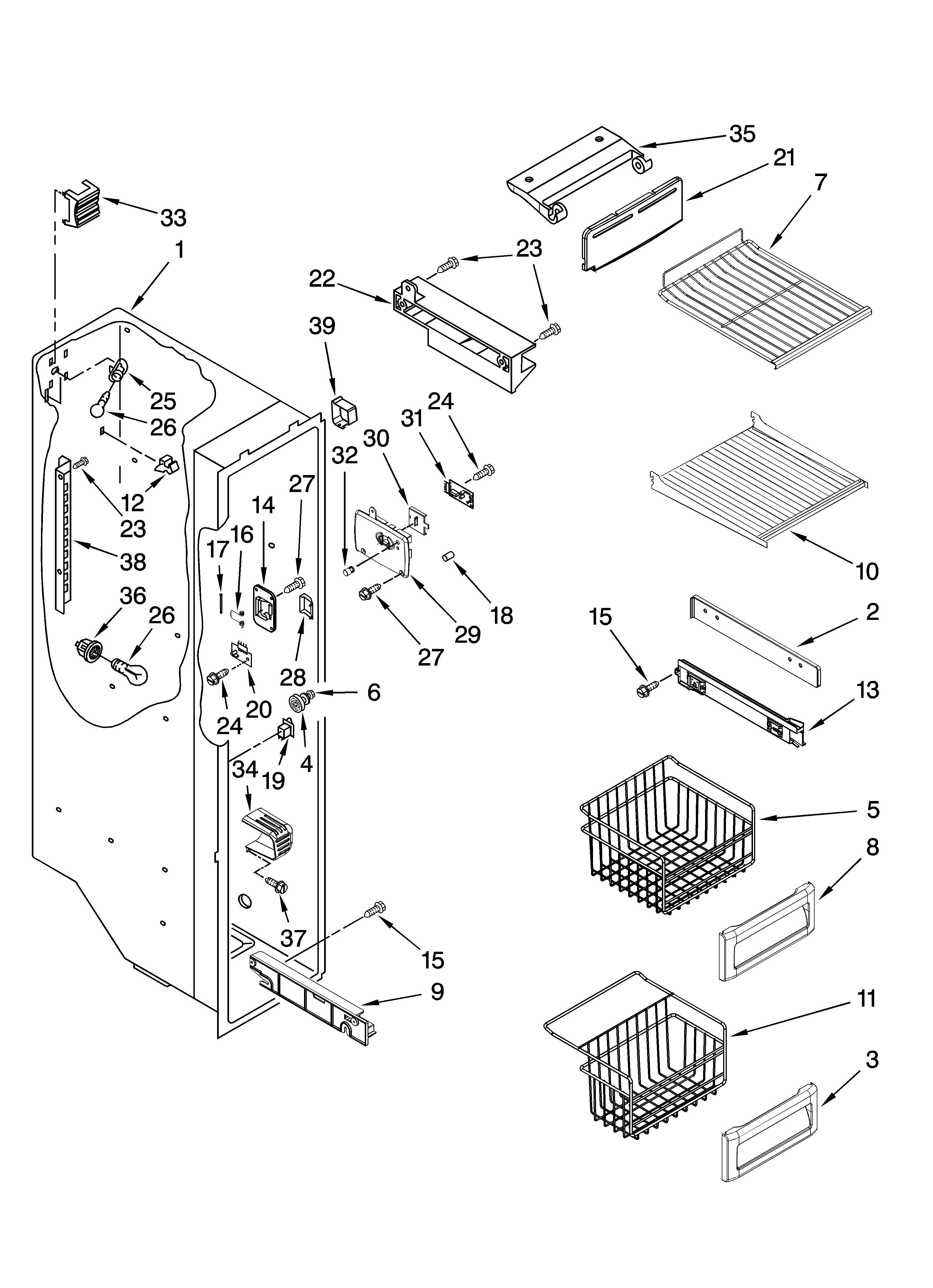 KitchenAid KSCS23FVWH01 freezer liner parts diagram