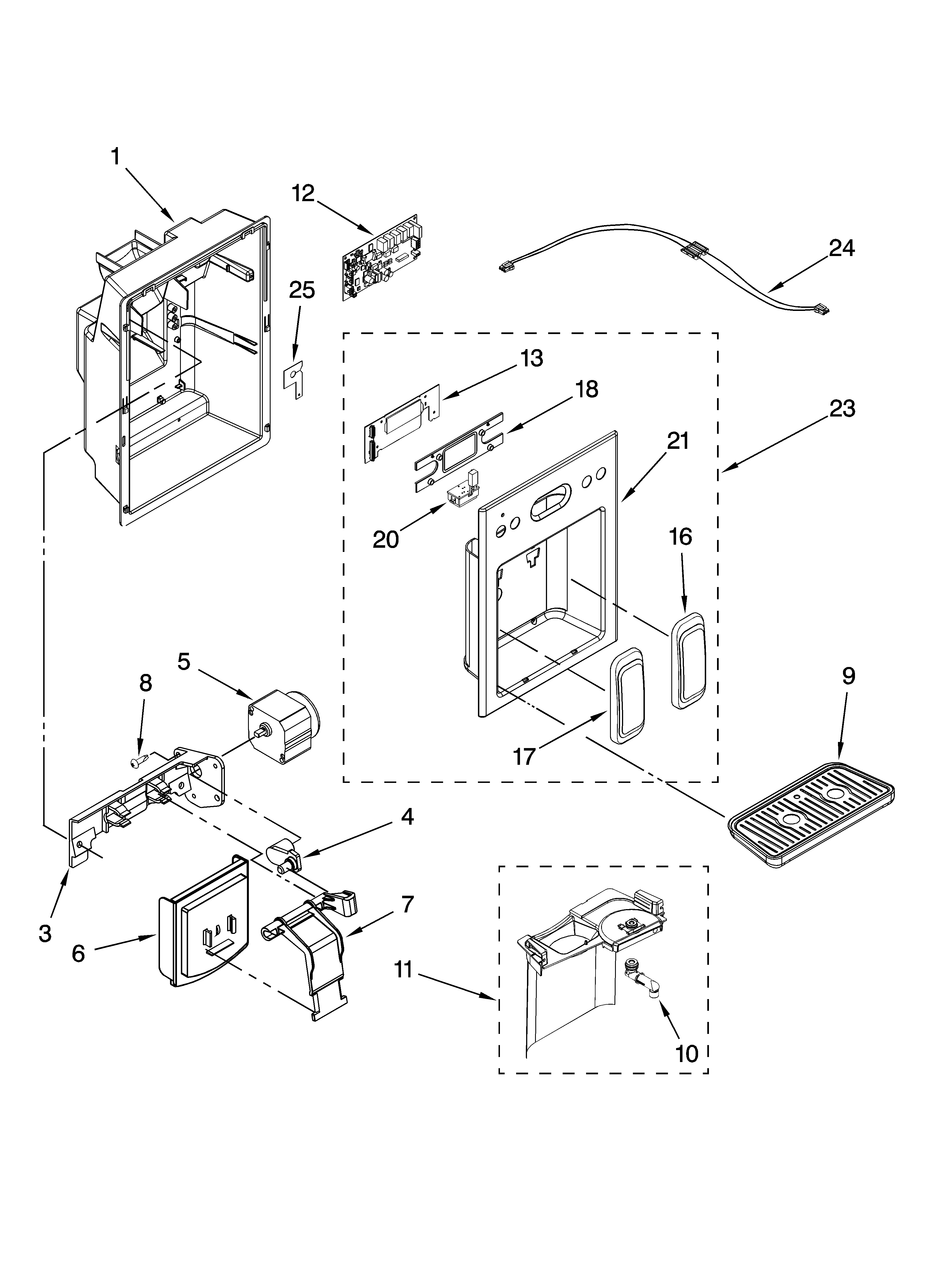 KitchenAid KSCS23FVWH01 dispenser front parts diagram