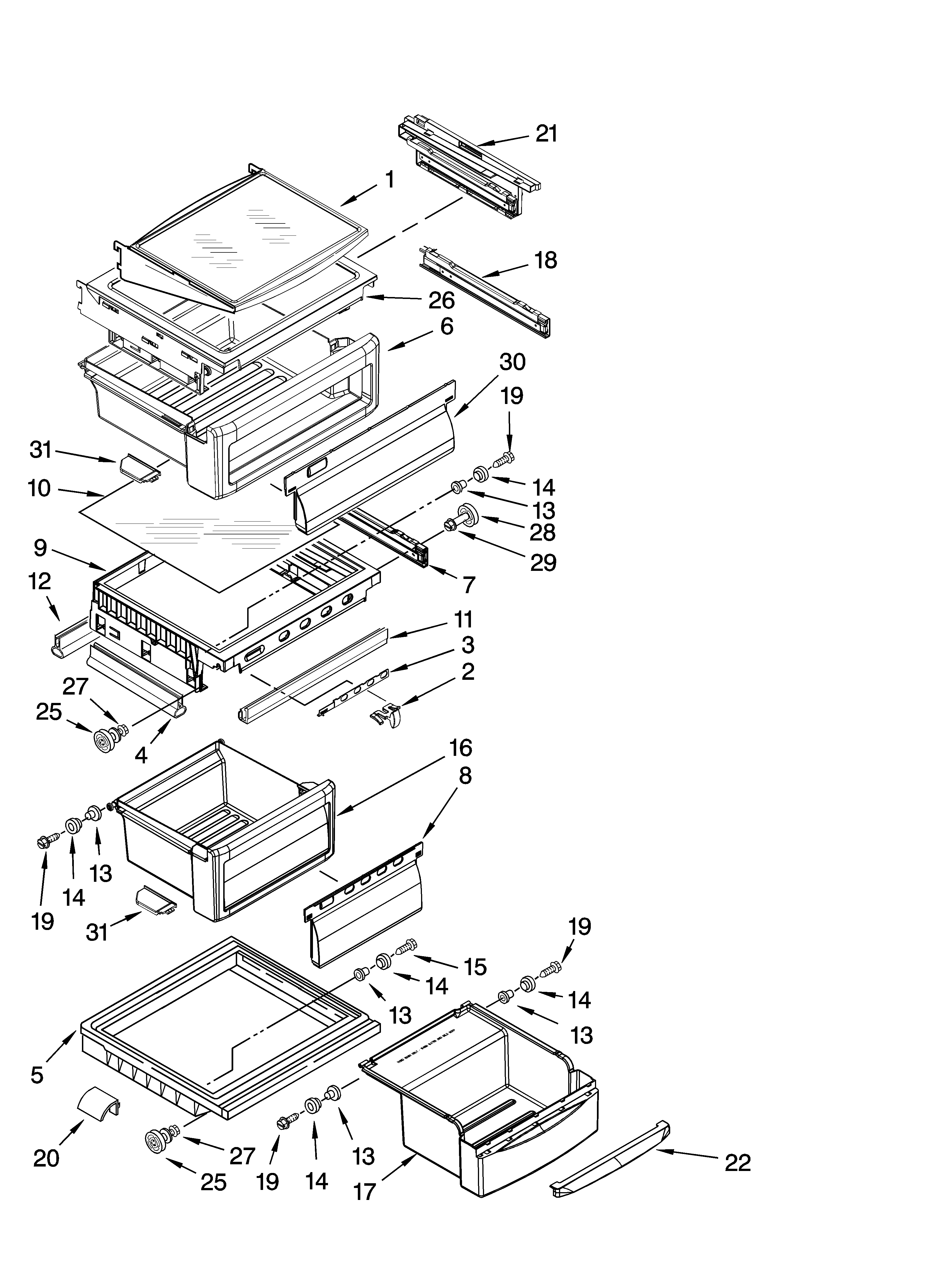 KitchenAid KSCS25FVBL01 refrigerator shelf parts diagram
