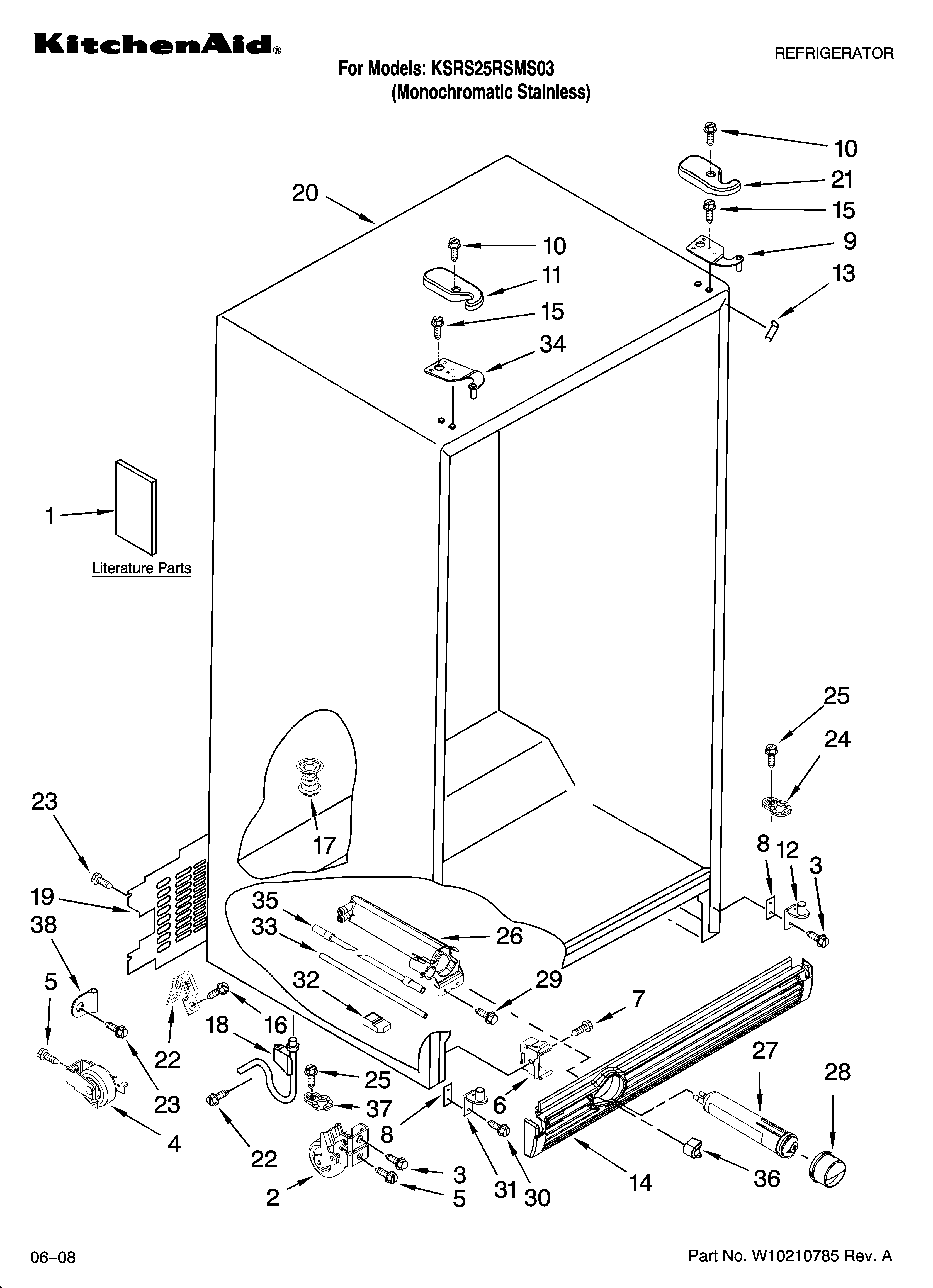 KitchenAid KSRS25RSMS03 cabinet parts diagram