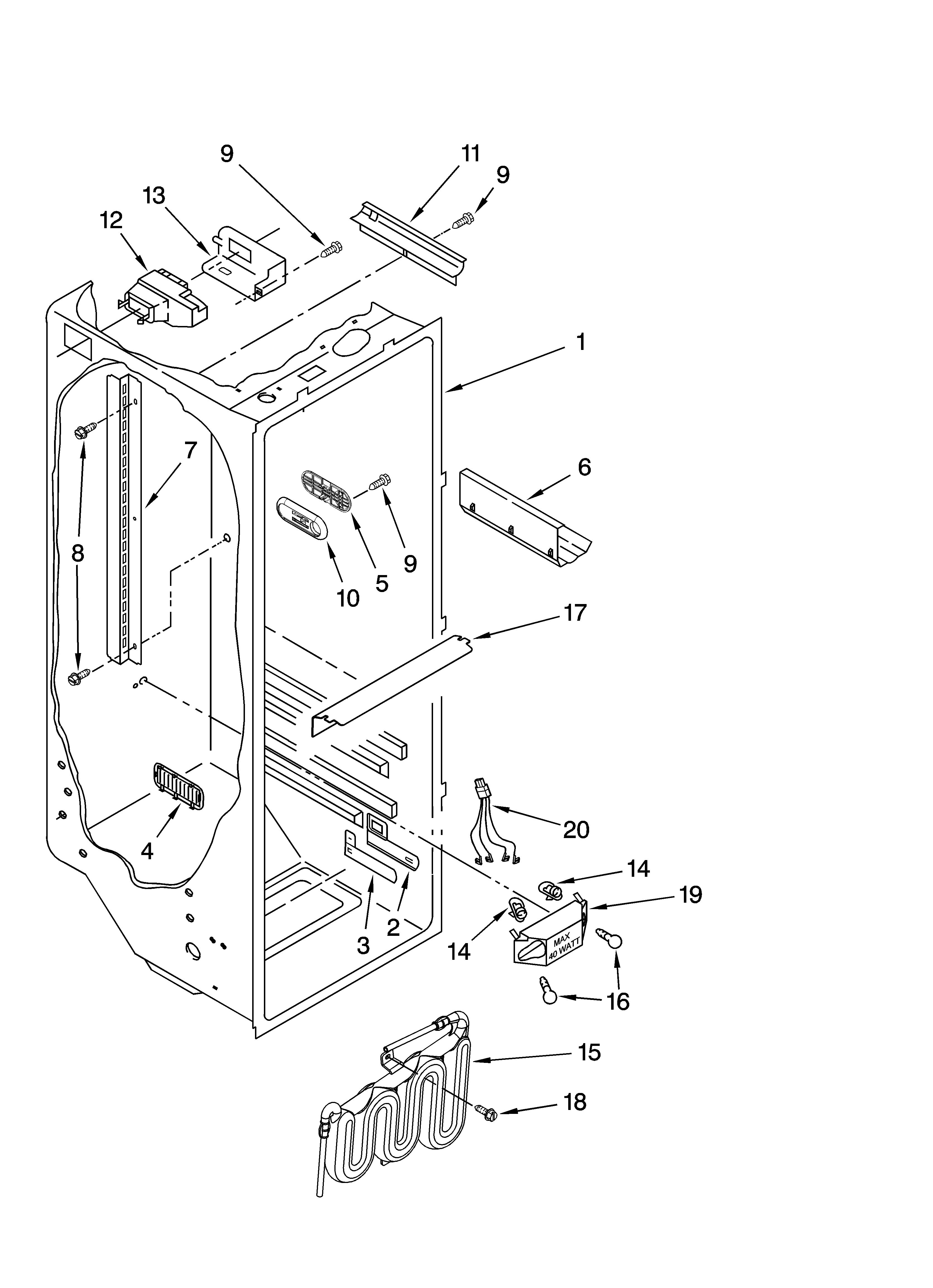 KitchenAid KSRS25RSMS03 refrigerator liner parts diagram