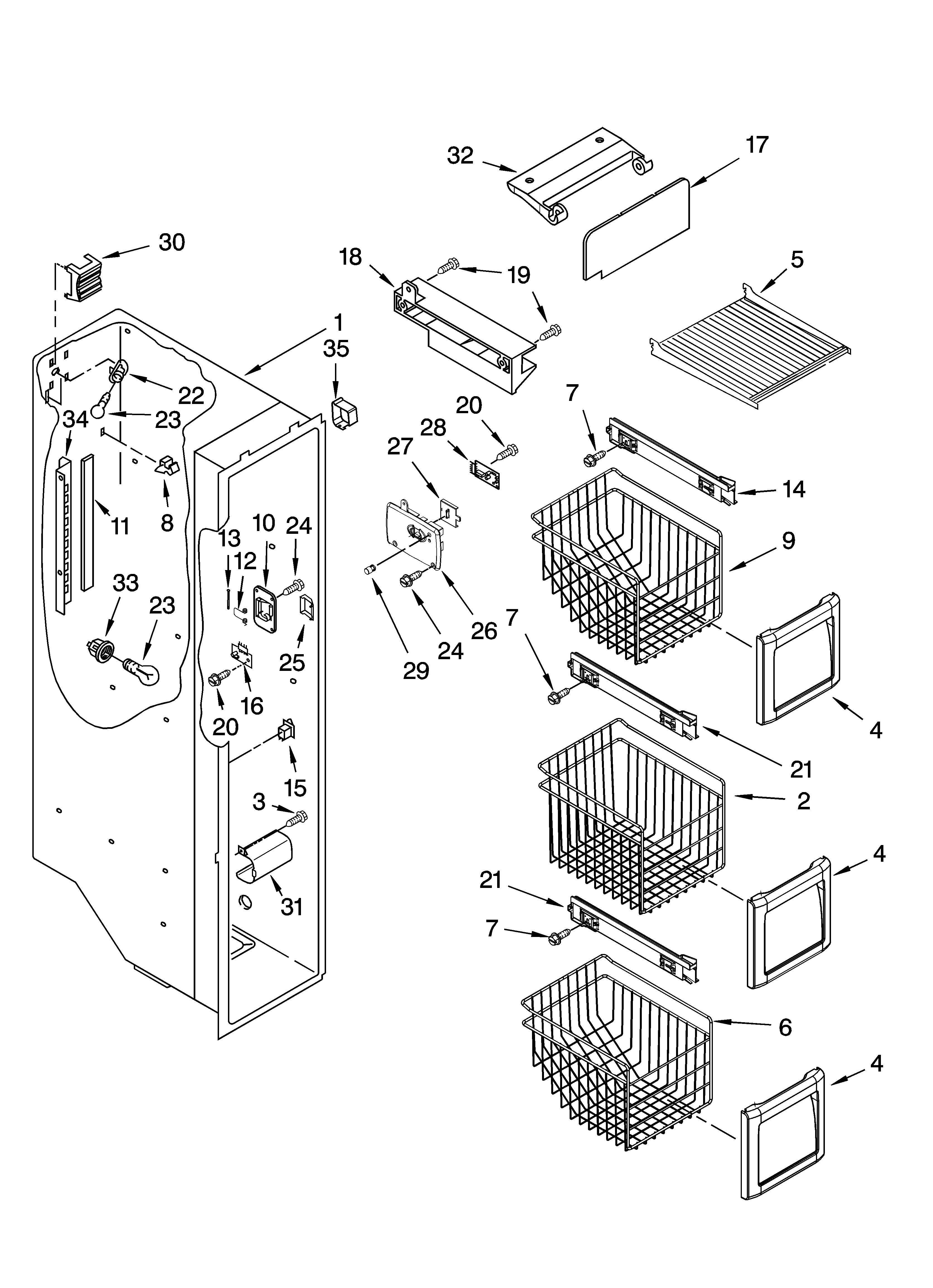 KitchenAid KSRS25RSMS03 freezer liner parts diagram