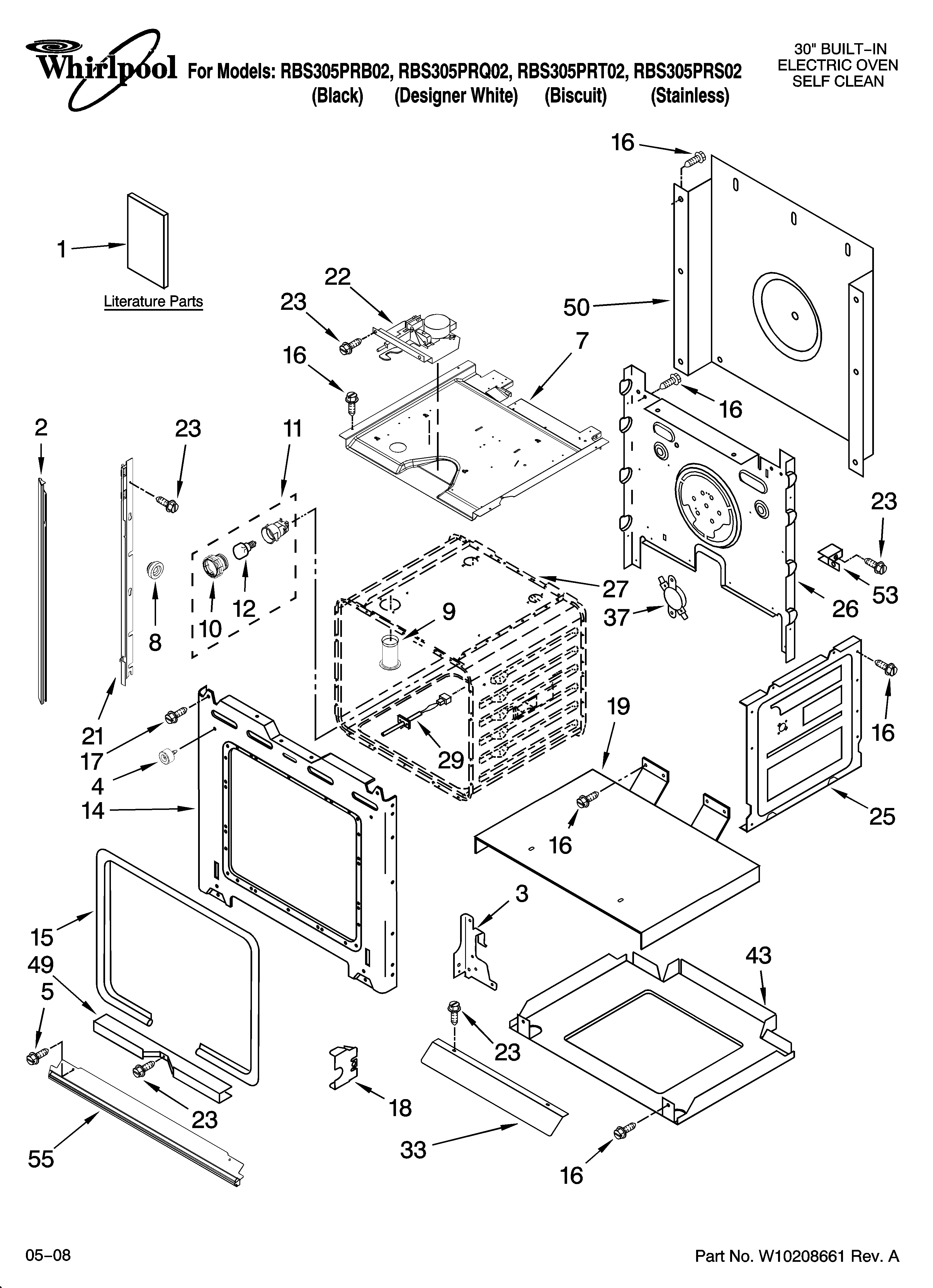 Whirlpool RBS305PRT02 oven parts diagram