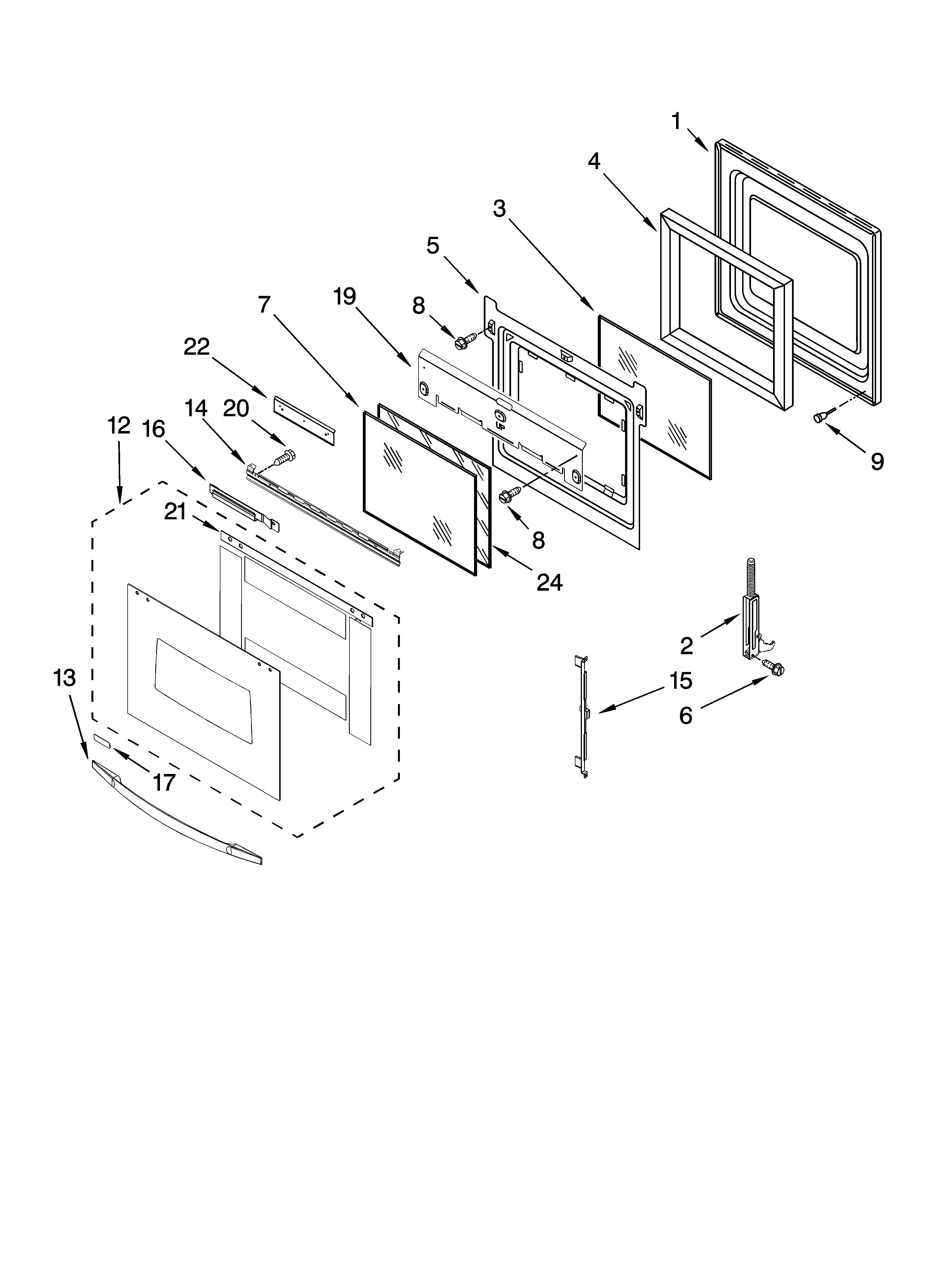 Whirlpool RBS305PRT02 oven door parts diagram