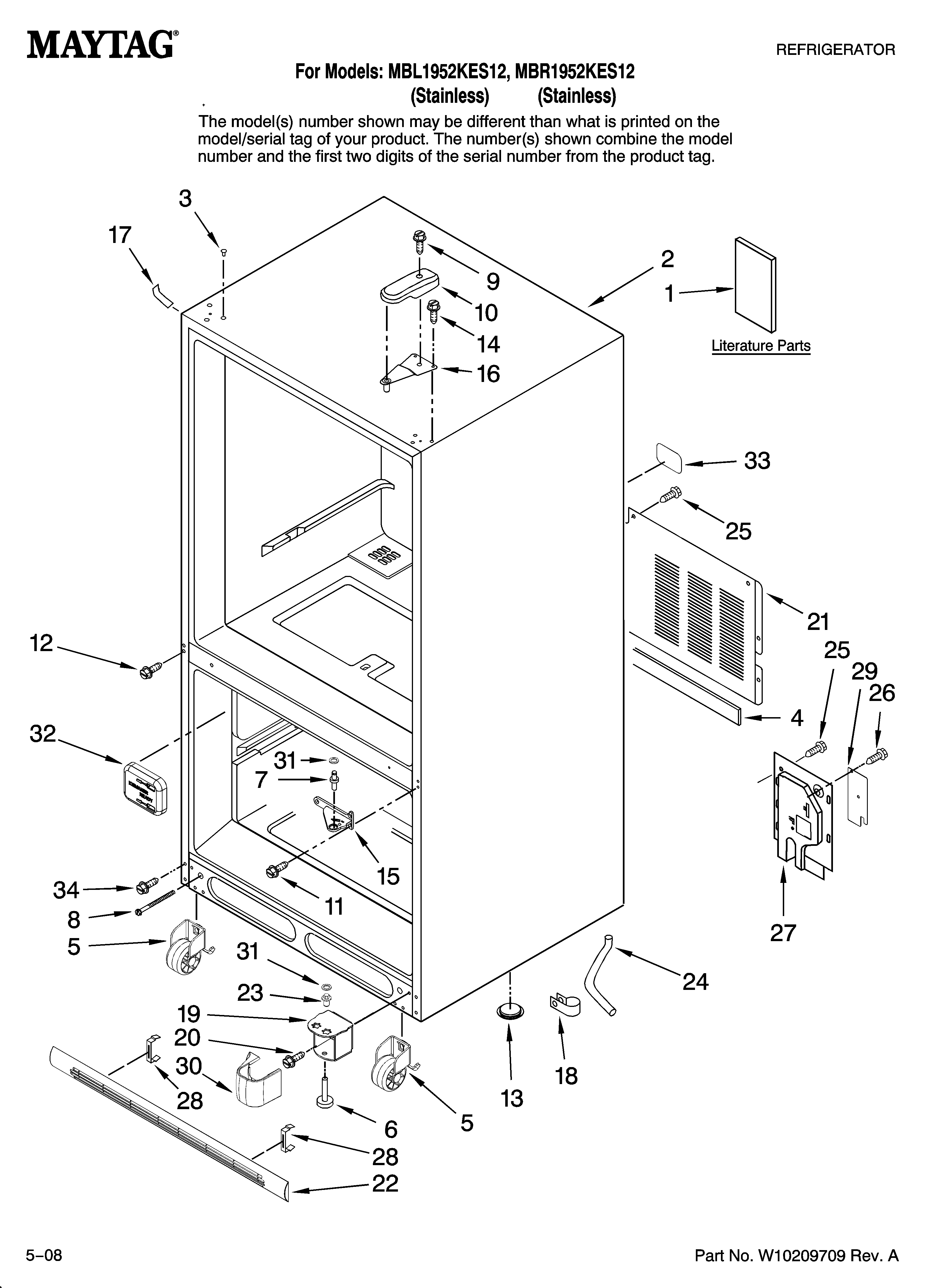 Maytag MBR1952KES12 cabinet parts diagram
