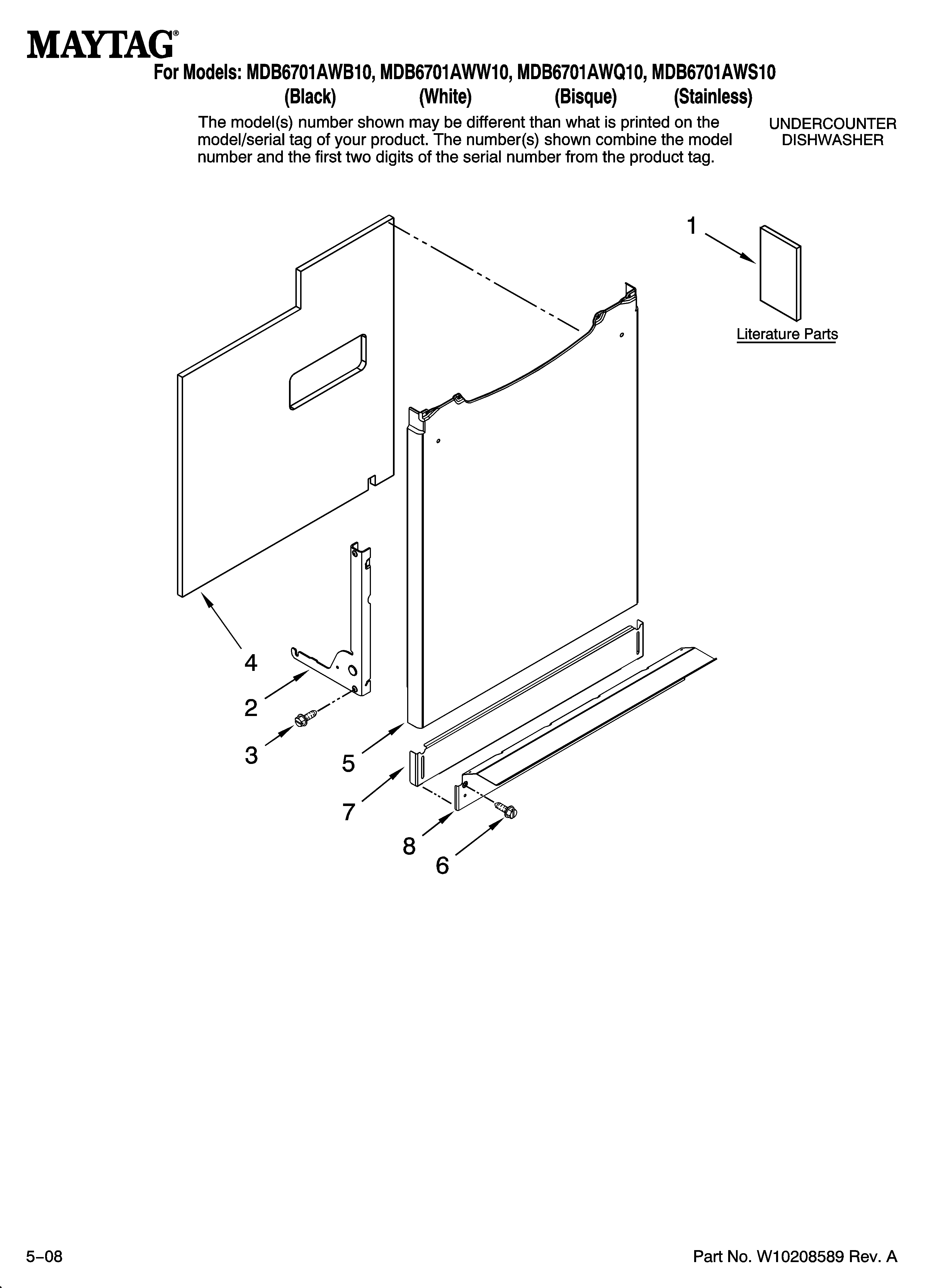 Maytag MDB6701AWQ10 door and panel parts diagram