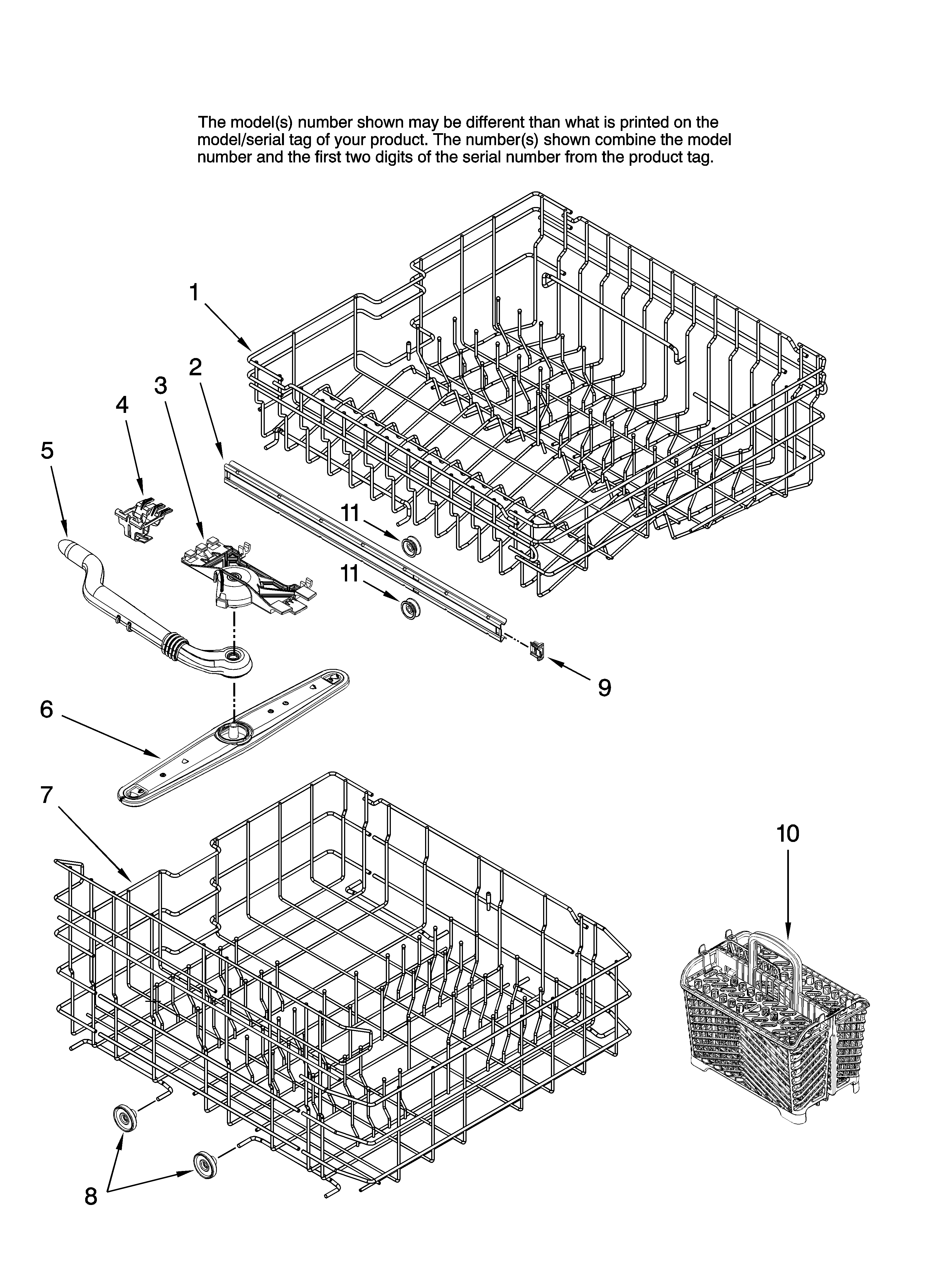 Maytag MDB6701AWQ10 upper and lower rack parts diagram