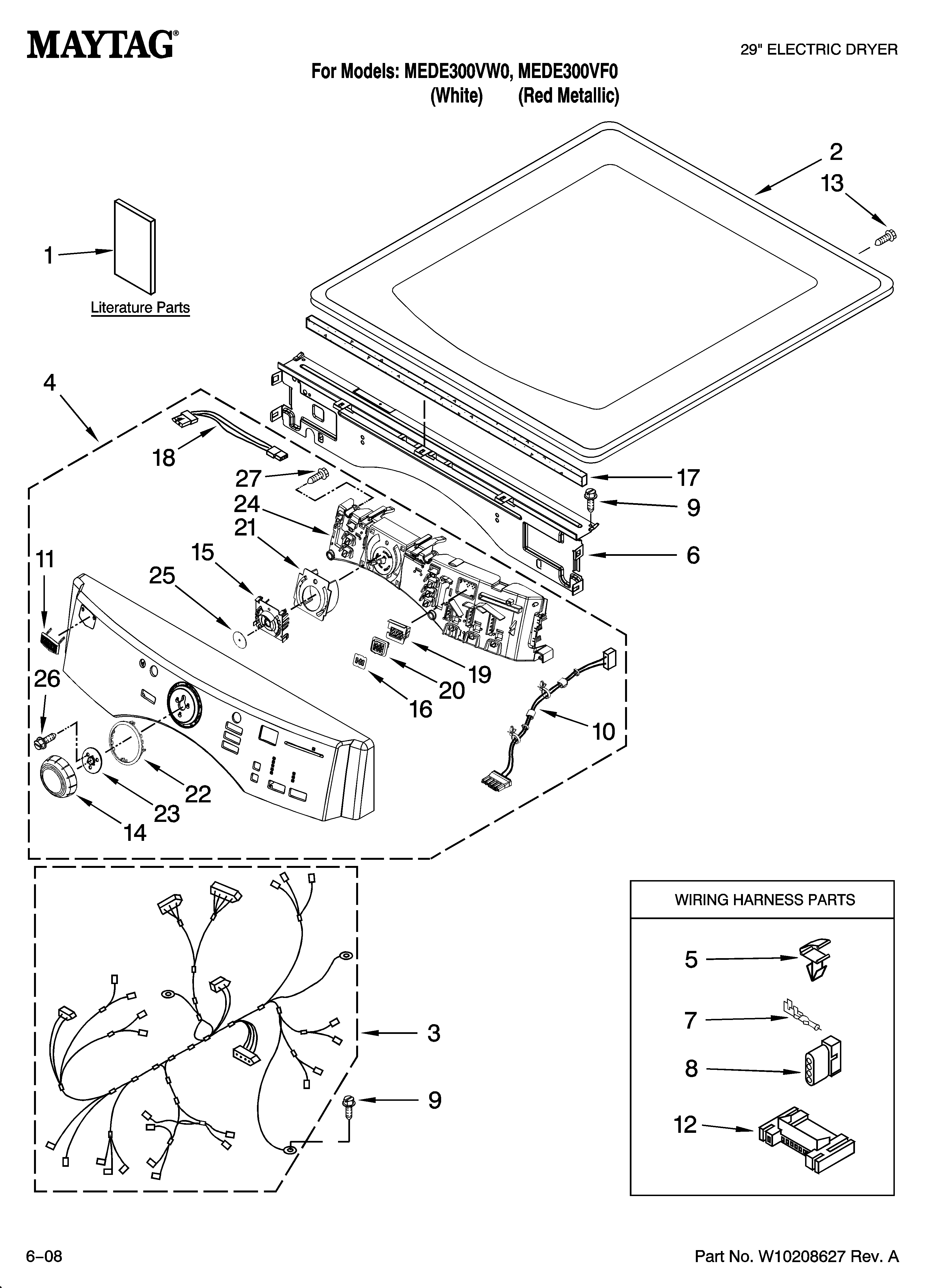 Maytag MEDE300VF0 top and console parts diagram