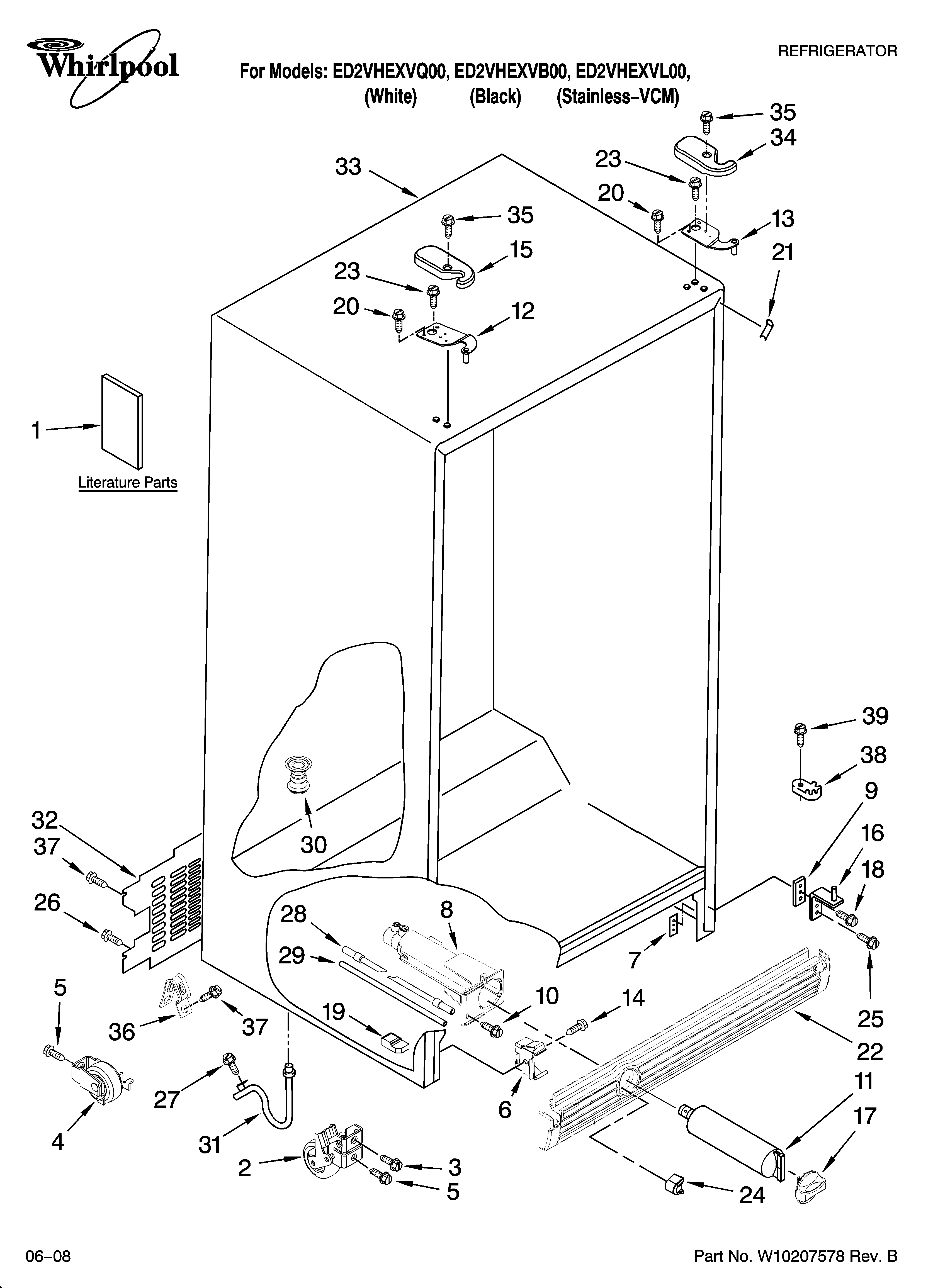 Whirlpool ED2VHEXVB00 cabinet parts diagram