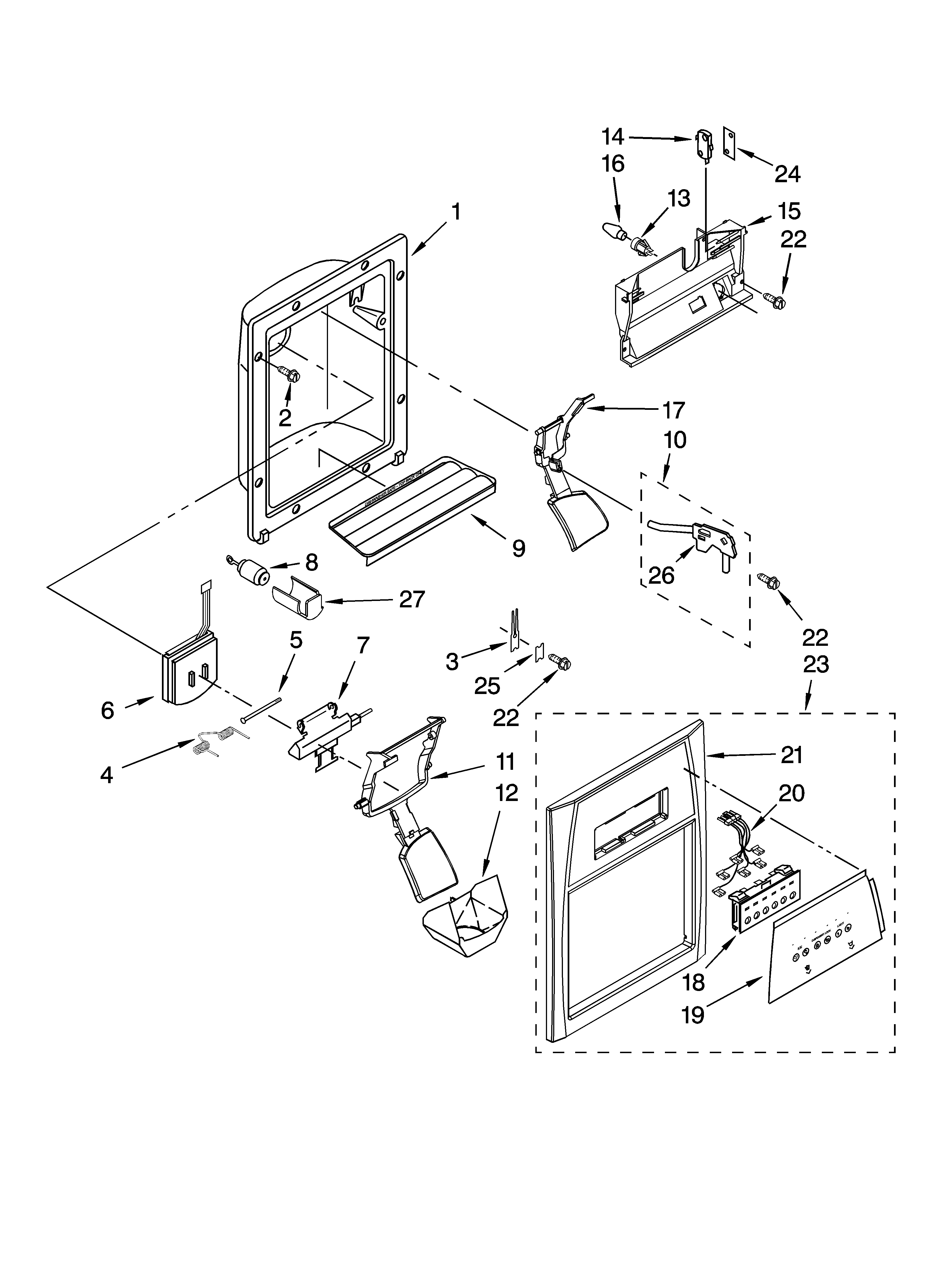 Whirlpool ED2VHEXVB00 dispenser front parts diagram