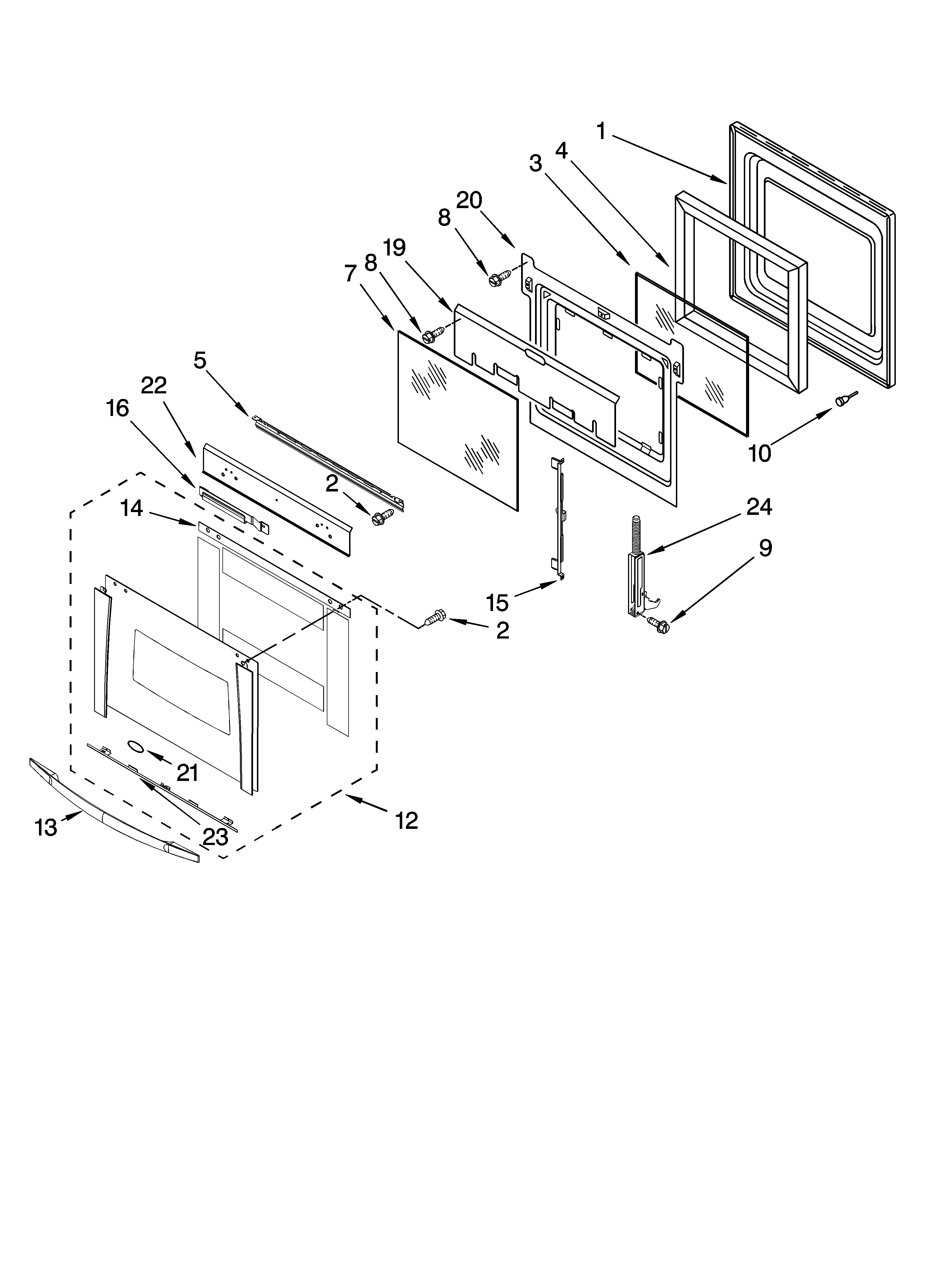 Whirlpool GBD277PRB03 oven door parts diagram