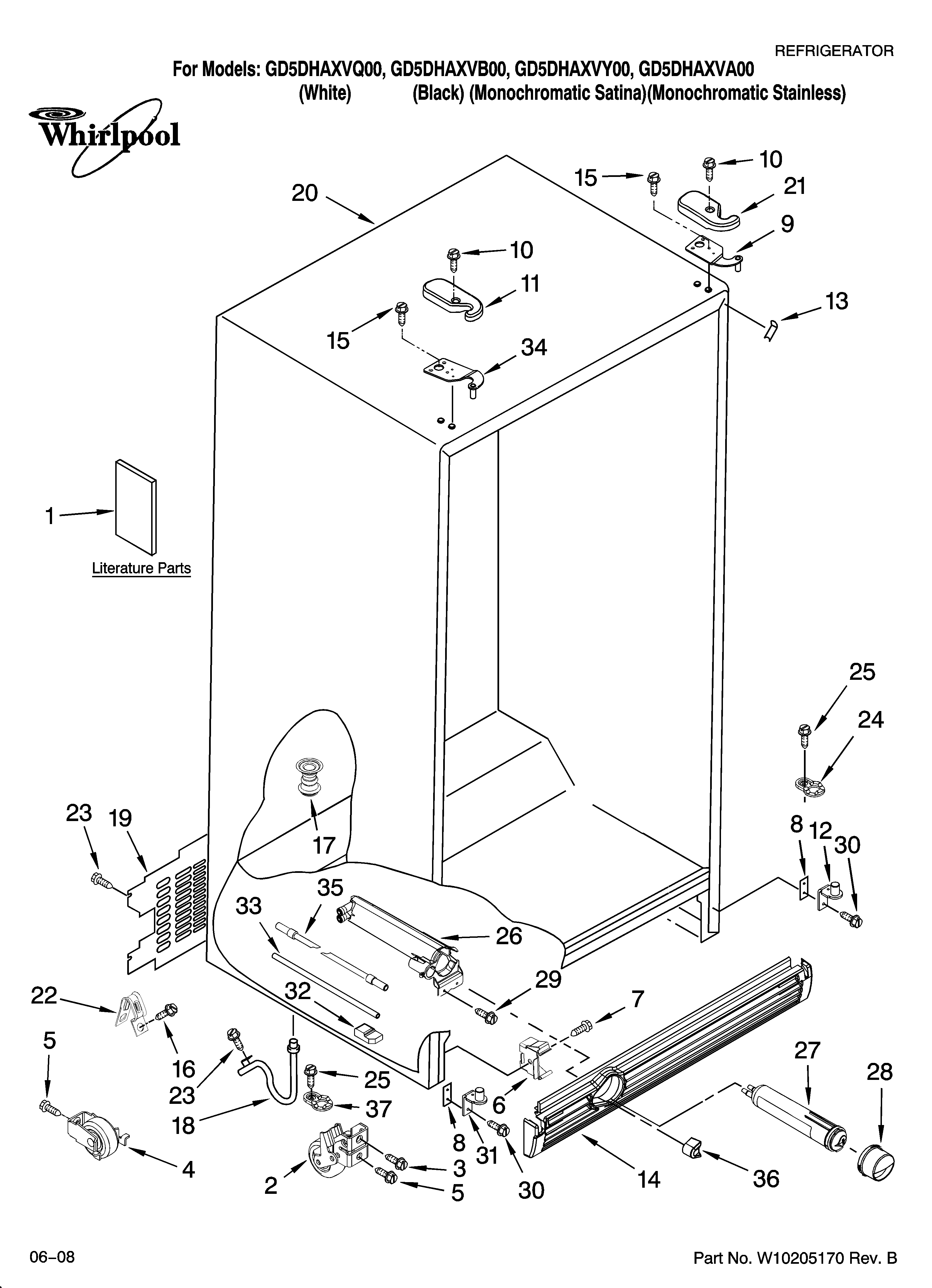 Whirlpool GD5DHAXVB00 cabinet parts diagram