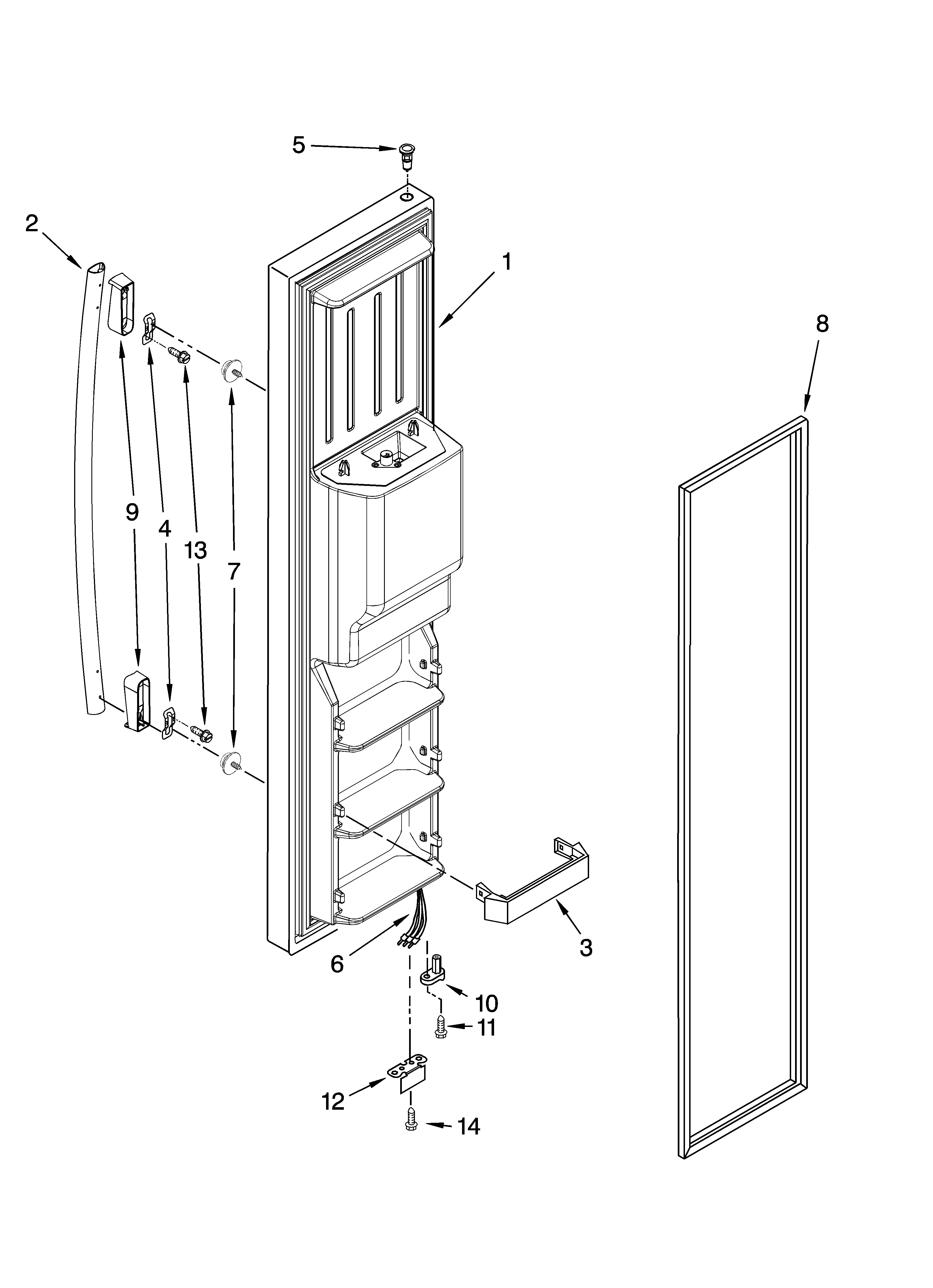 Whirlpool GD5DHAXVB00 freezer door parts diagram