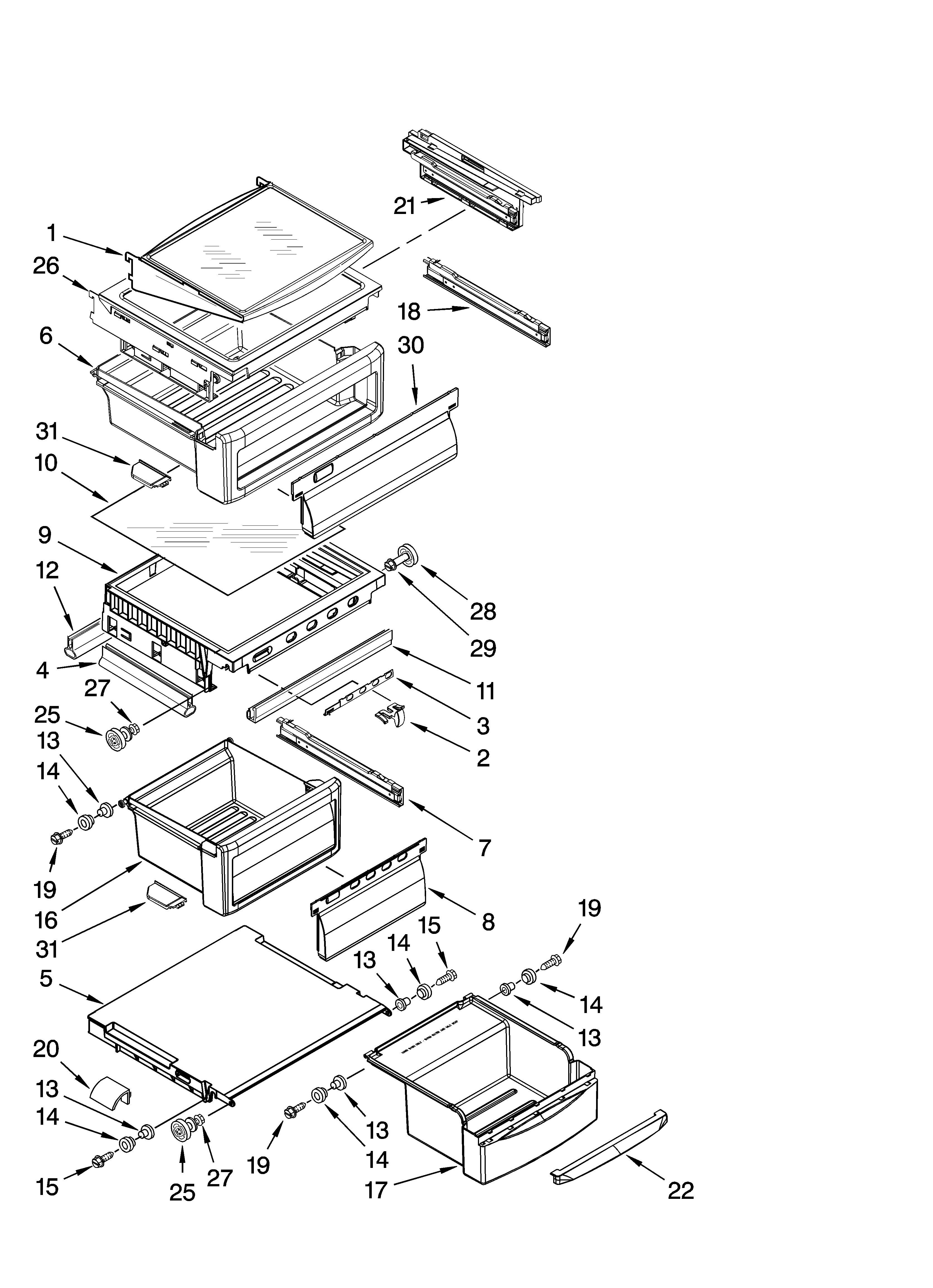 KitchenAid KSCS25MVMK00 refrigerator shelf parts diagram