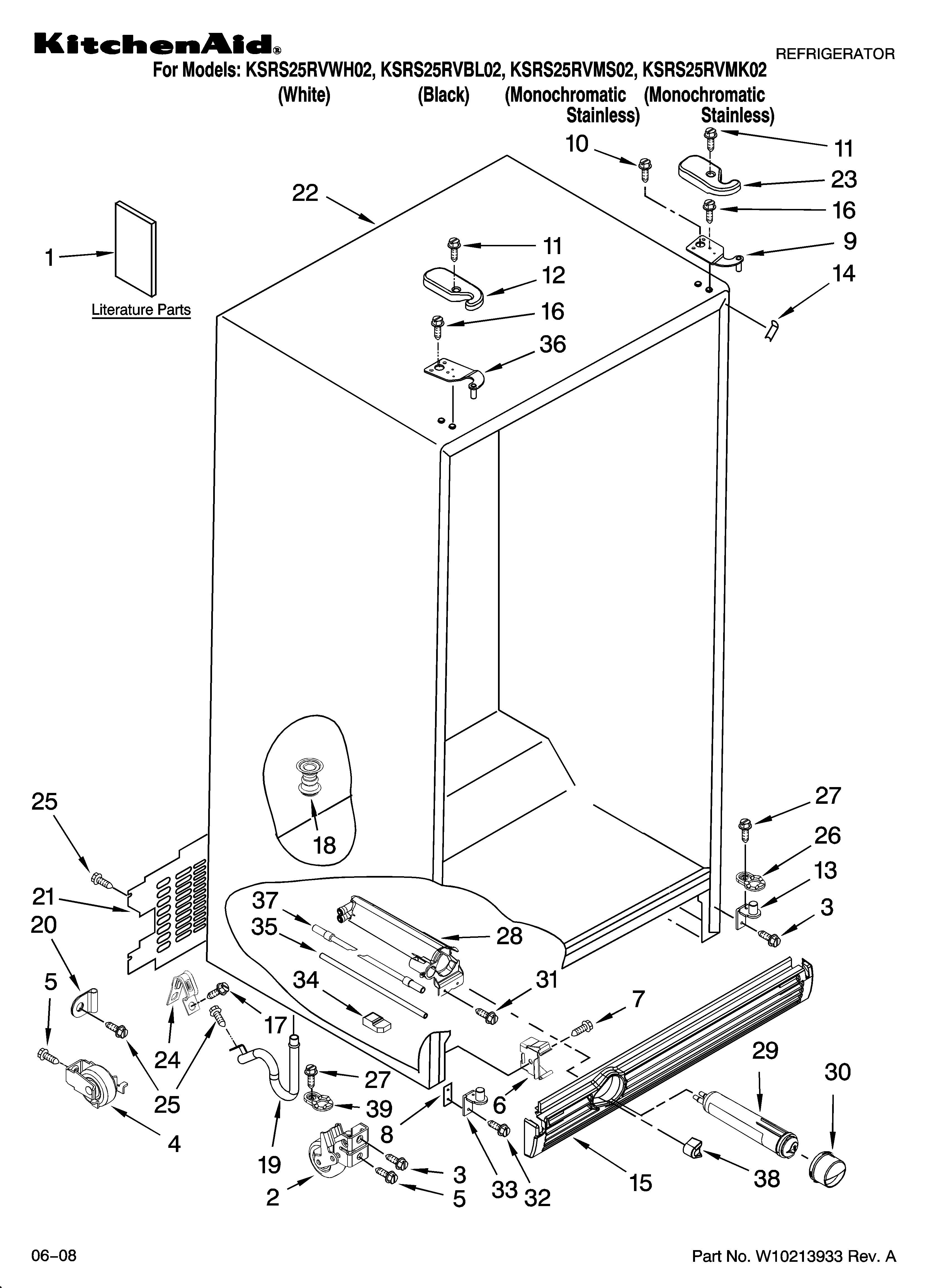 KitchenAid KSRS25RVWH02 cabinet parts diagram