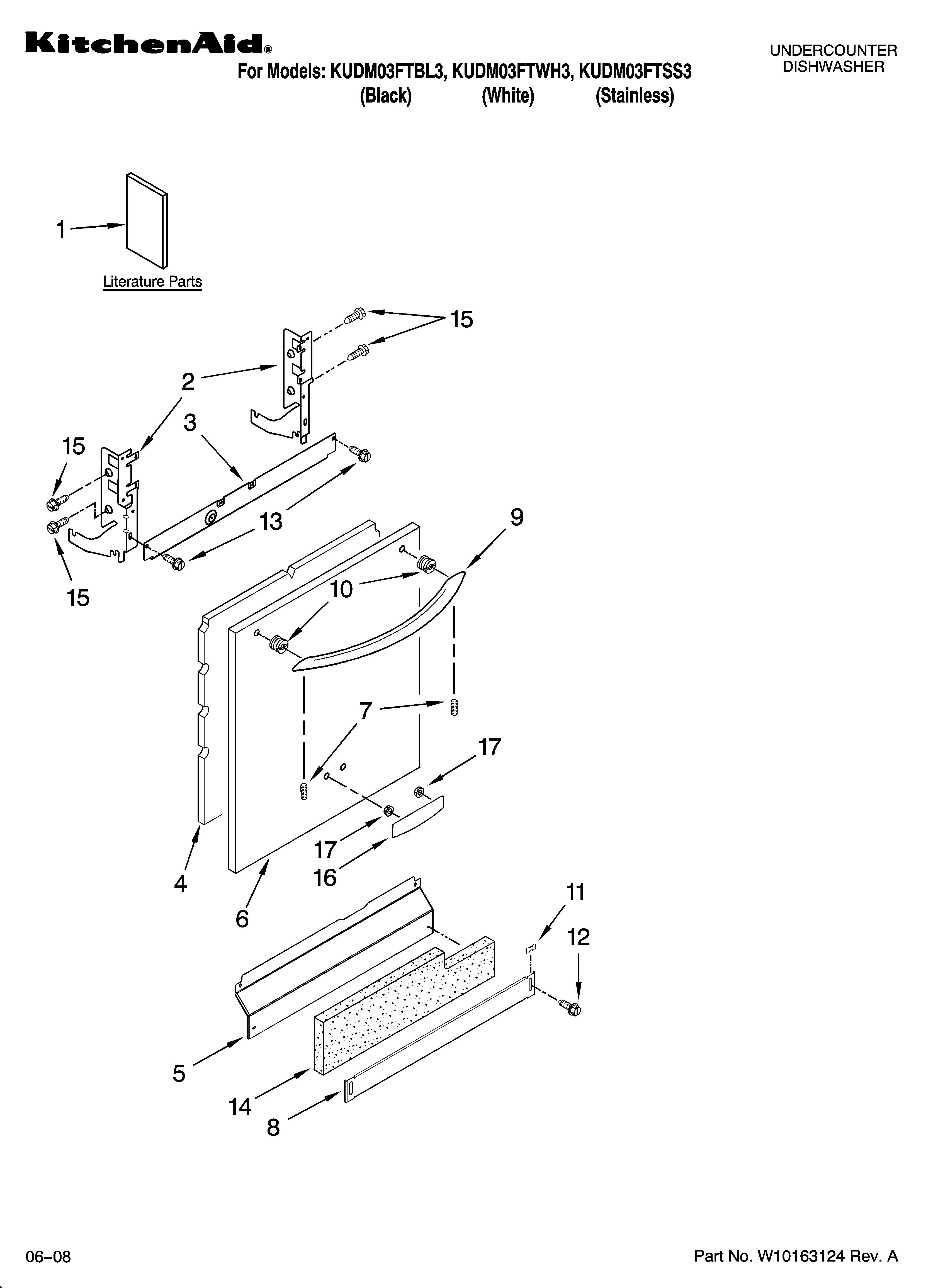 KitchenAid KUDM03FTSS3 door and panel parts diagram