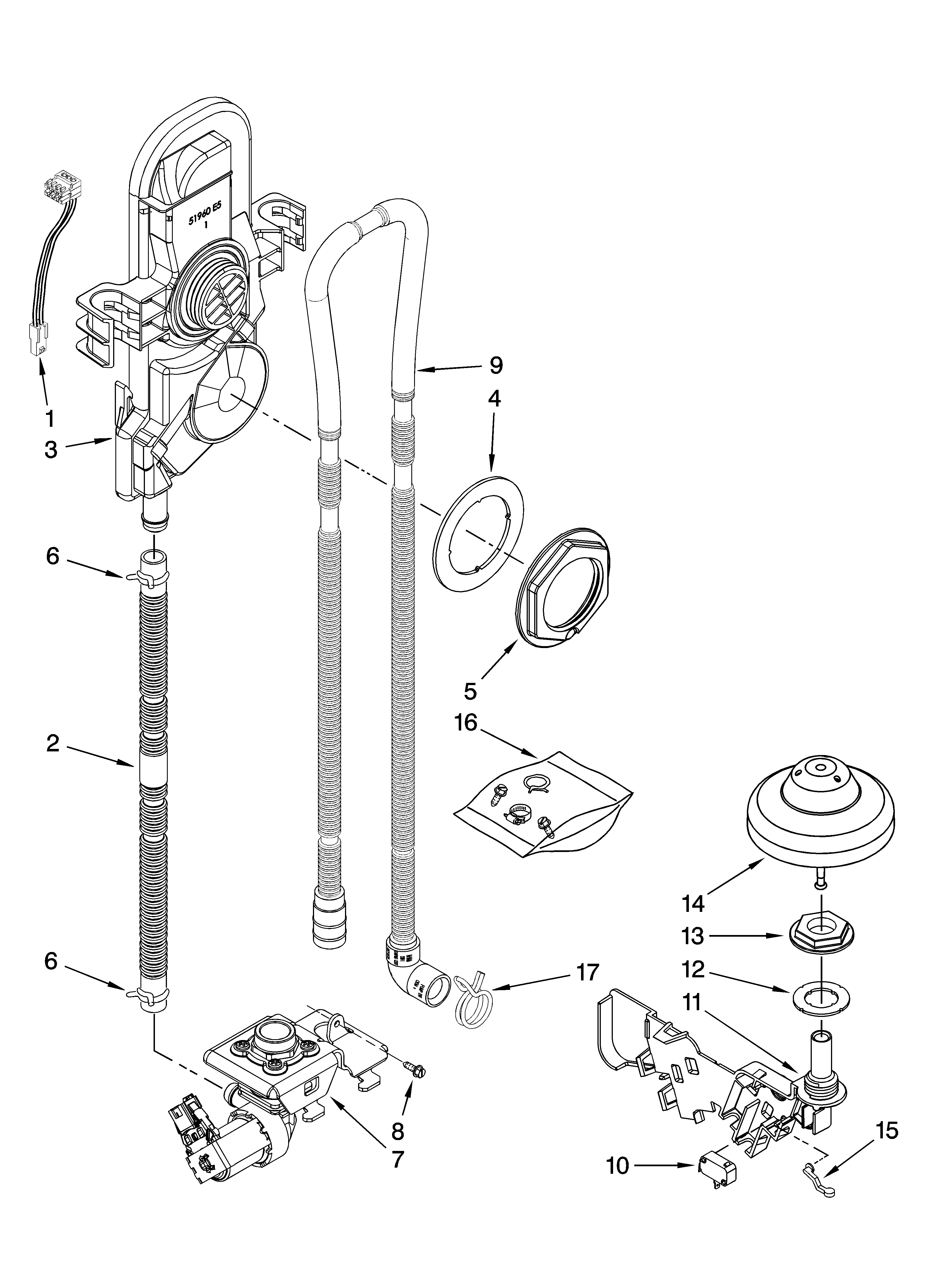 KitchenAid KUDM03FTSS3 fill, drain and overfill parts diagram