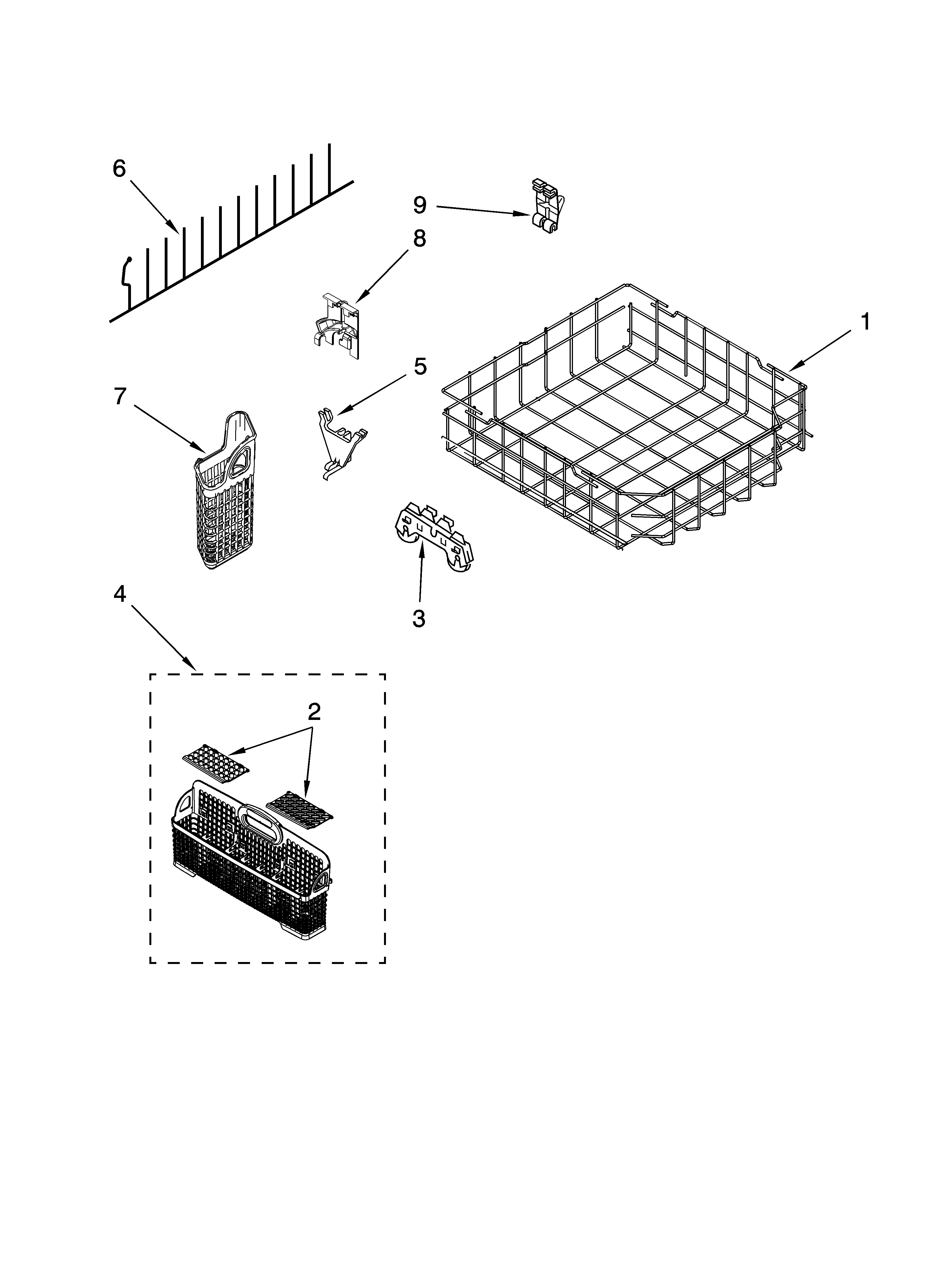 KitchenAid KUDM03FTSS3 lower rack parts diagram