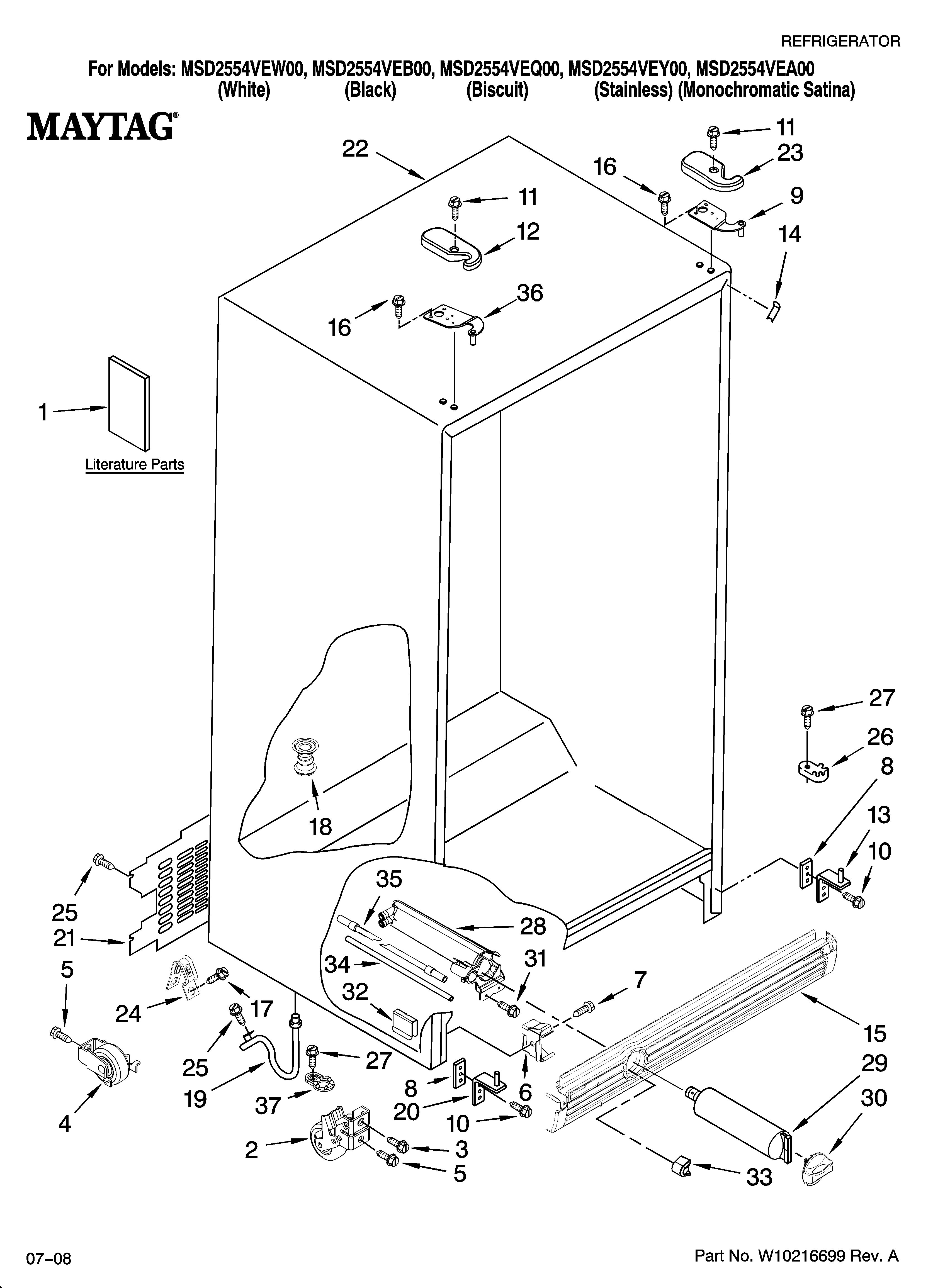 Maytag MSD2554VEQ00 cabinet parts diagram