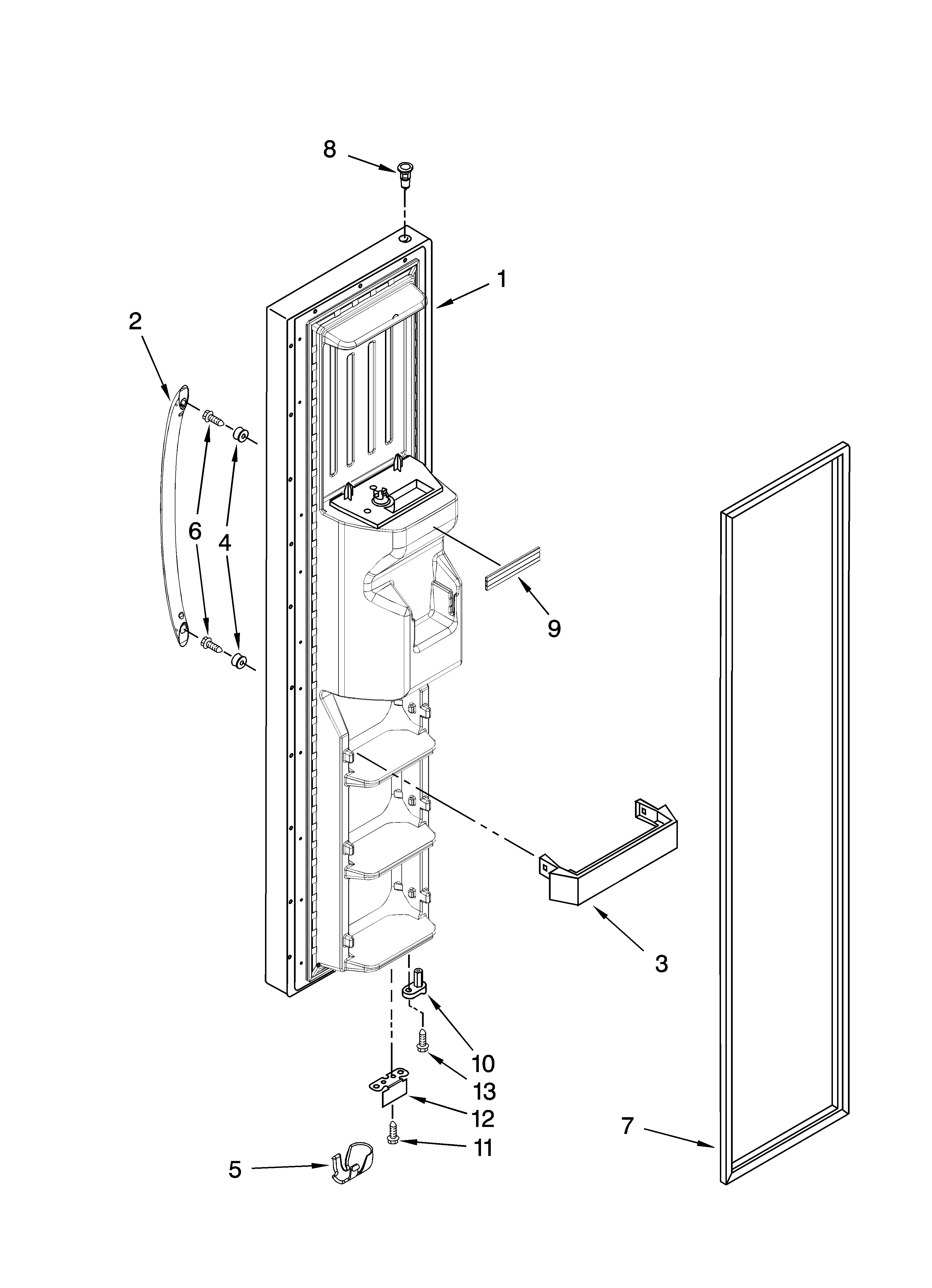 Maytag MSD2554VEQ00 freezer door parts diagram