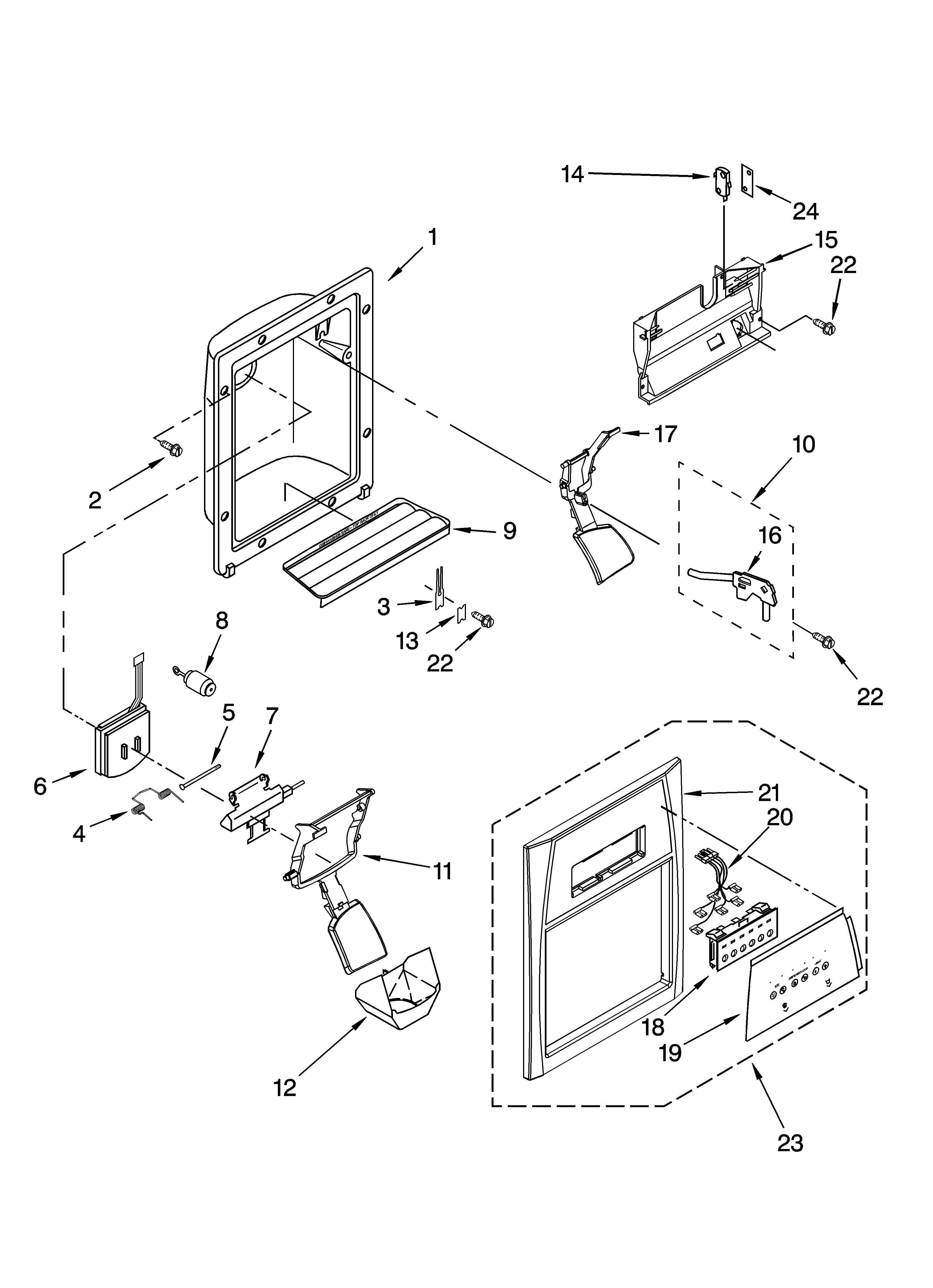 Maytag MSD2554VEQ00 dispenser front parts diagram
