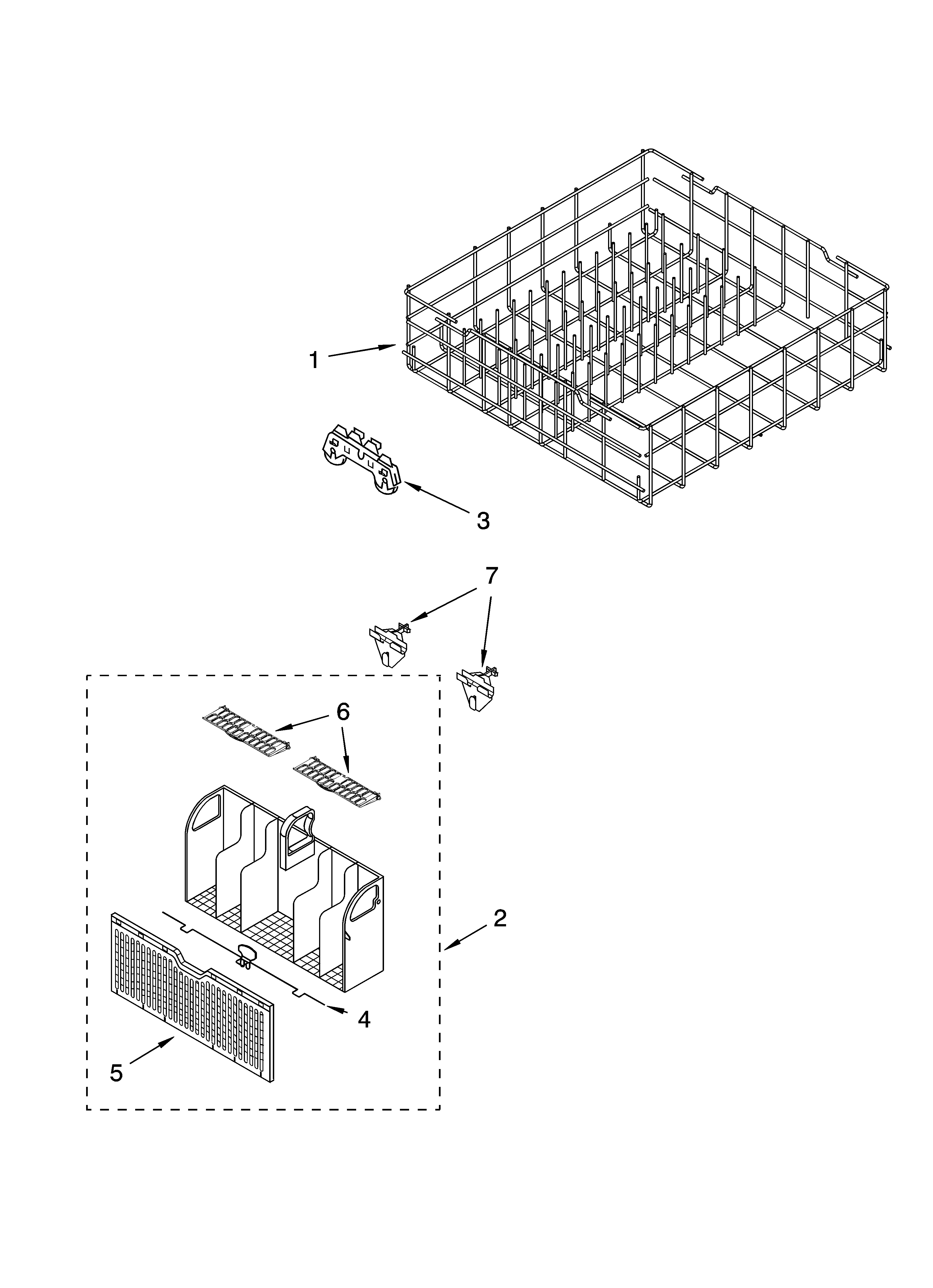 Whirlpool DU1101XTPSB lower rack parts diagram