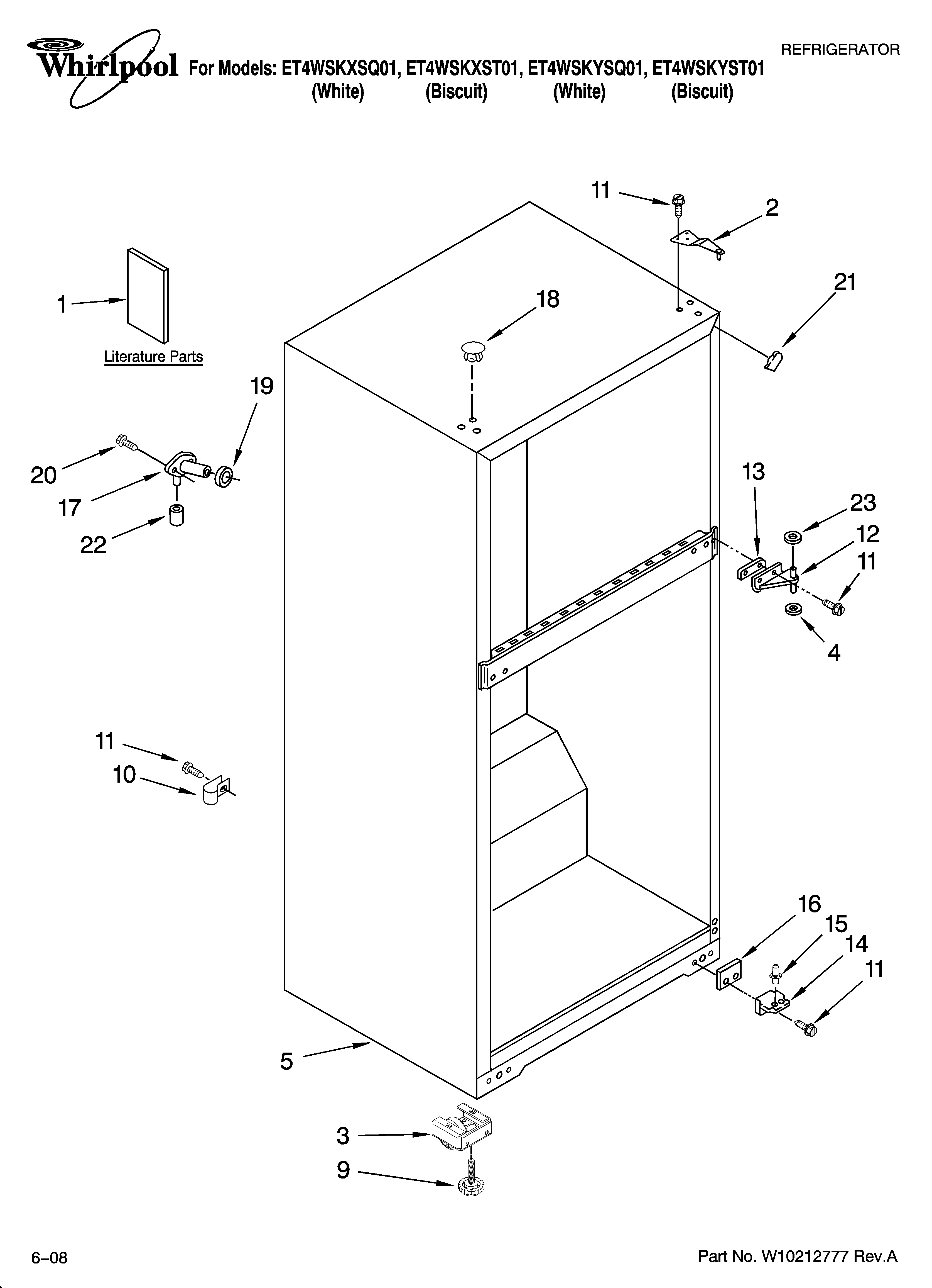 Whirlpool ET4WSKXST01 cabinet parts diagram