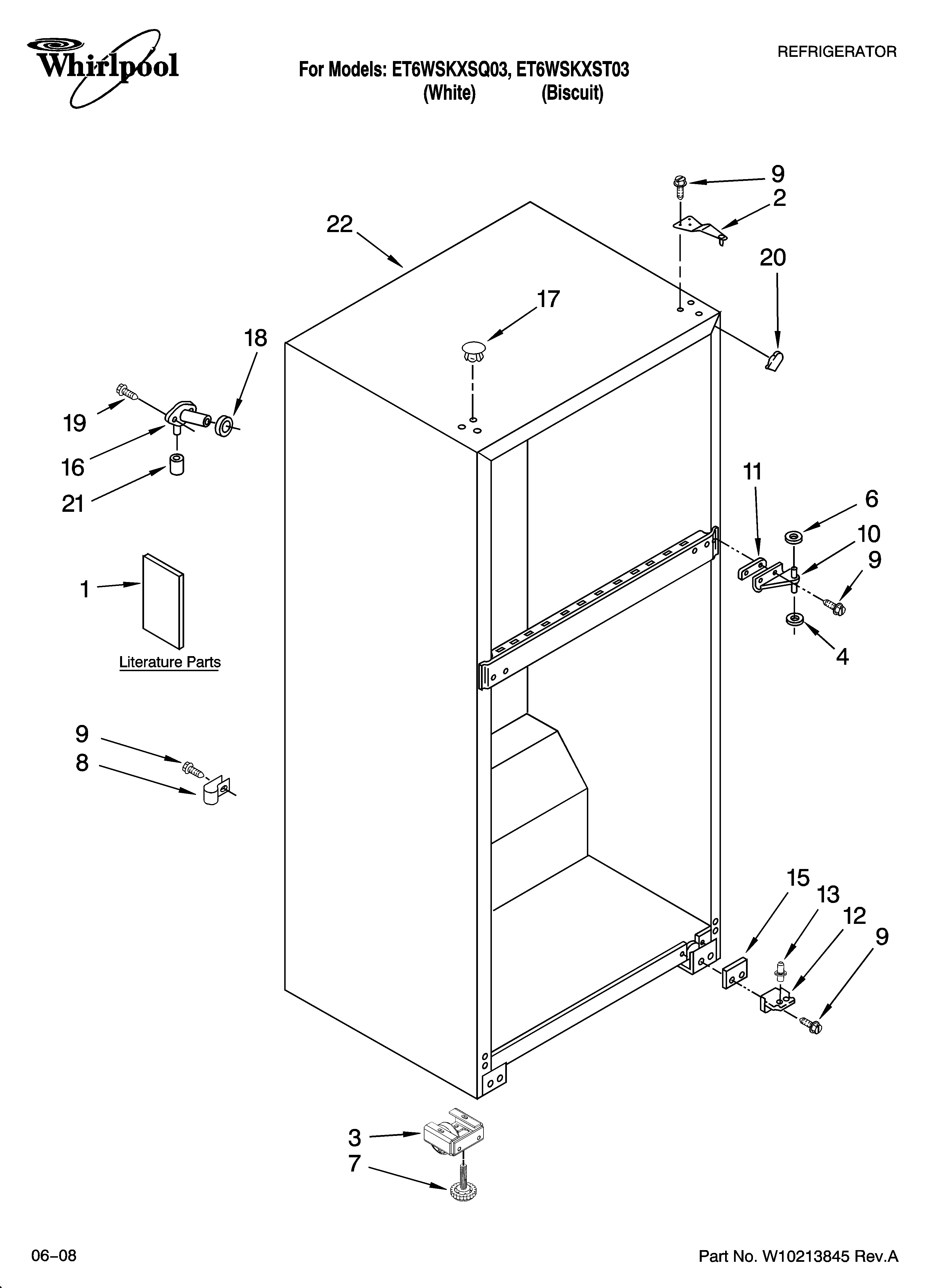 Whirlpool ET6WSKXST03 cabinet parts diagram