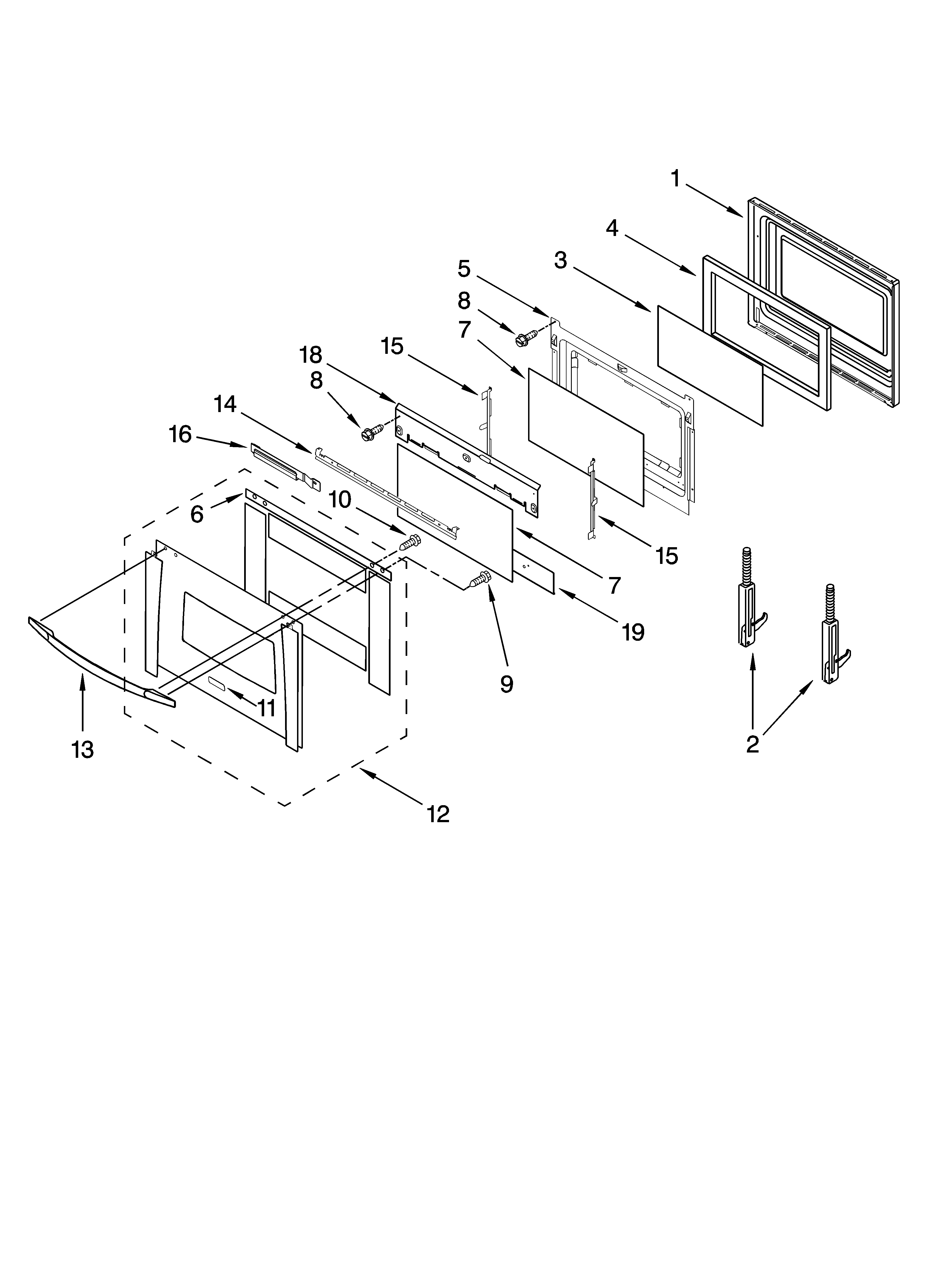 Whirlpool GBS307PRB03 oven door parts diagram