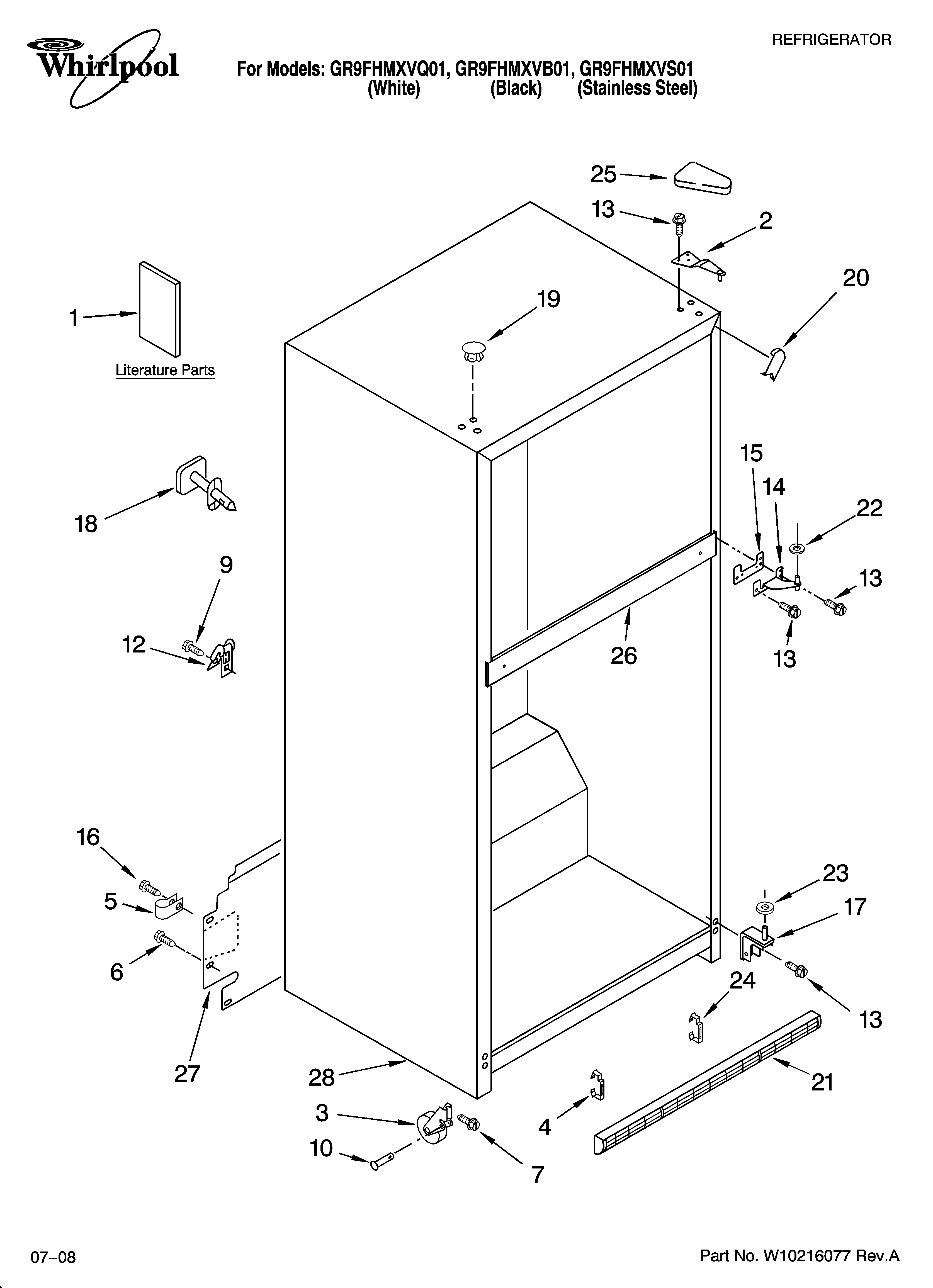 Whirlpool GR9FHMXVB01 cabinet parts diagram