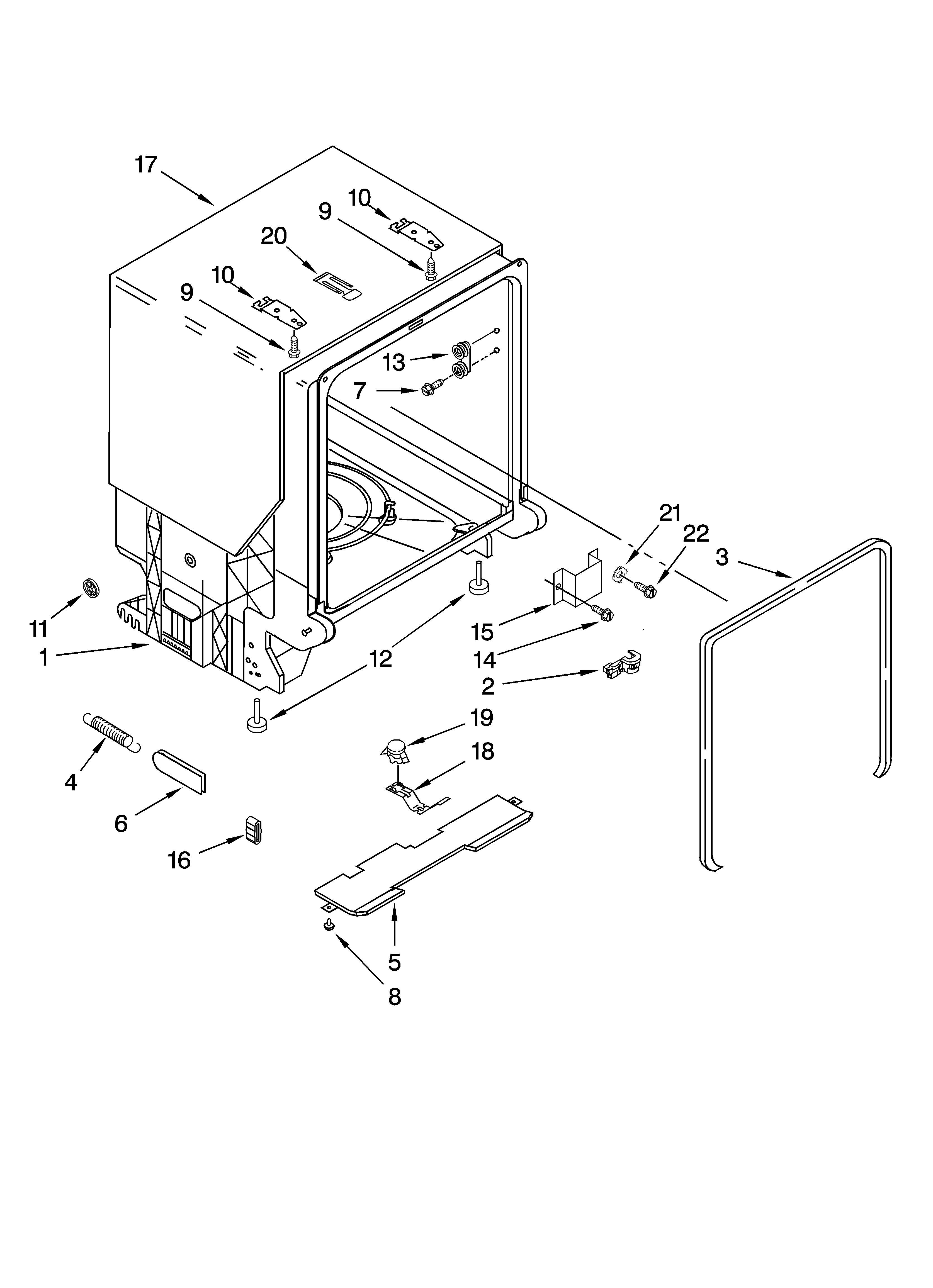 Whirlpool GU2800XTVQ0 tub and frame parts diagram