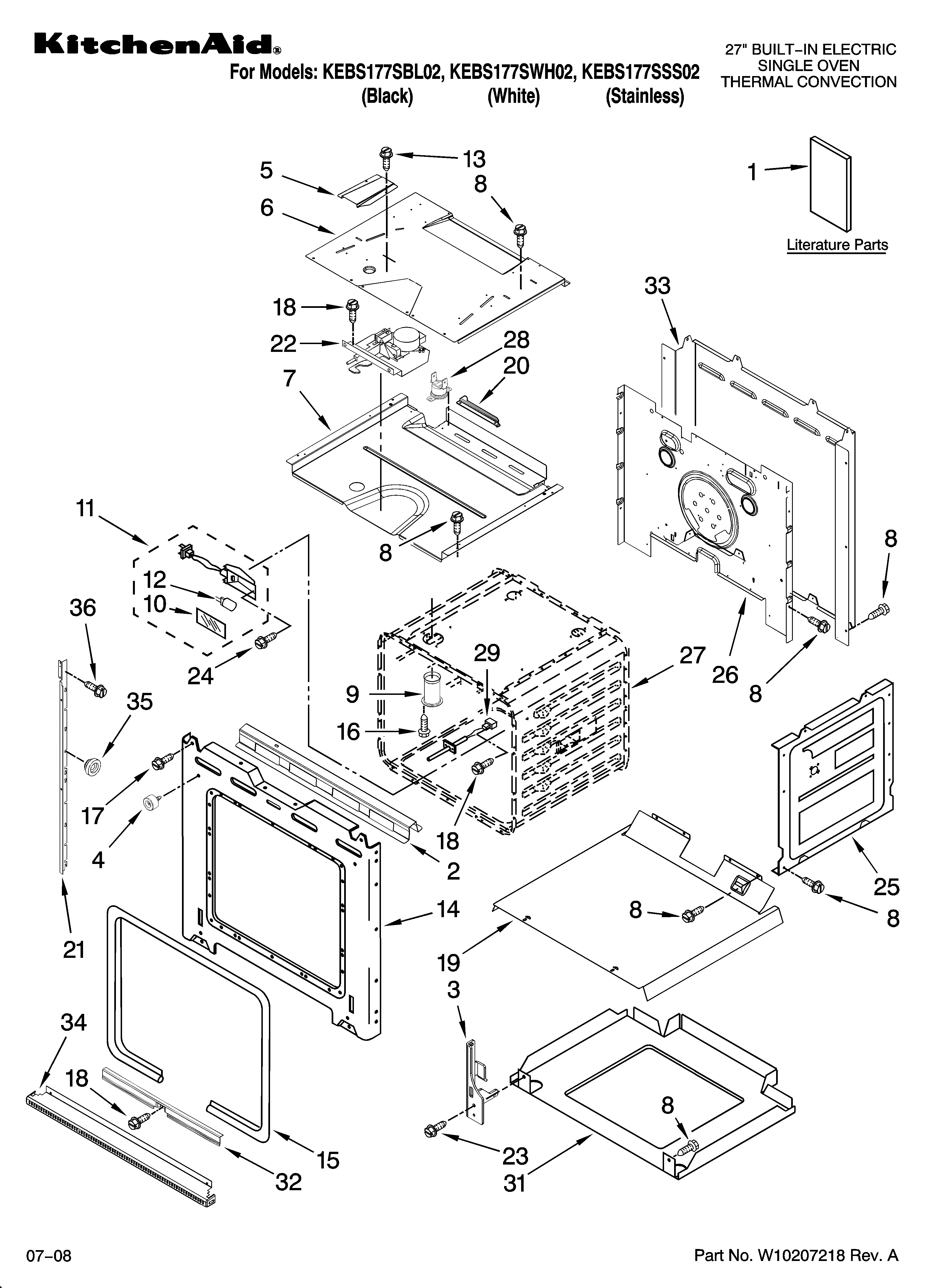 KitchenAid KEBS177SWH02 oven parts diagram