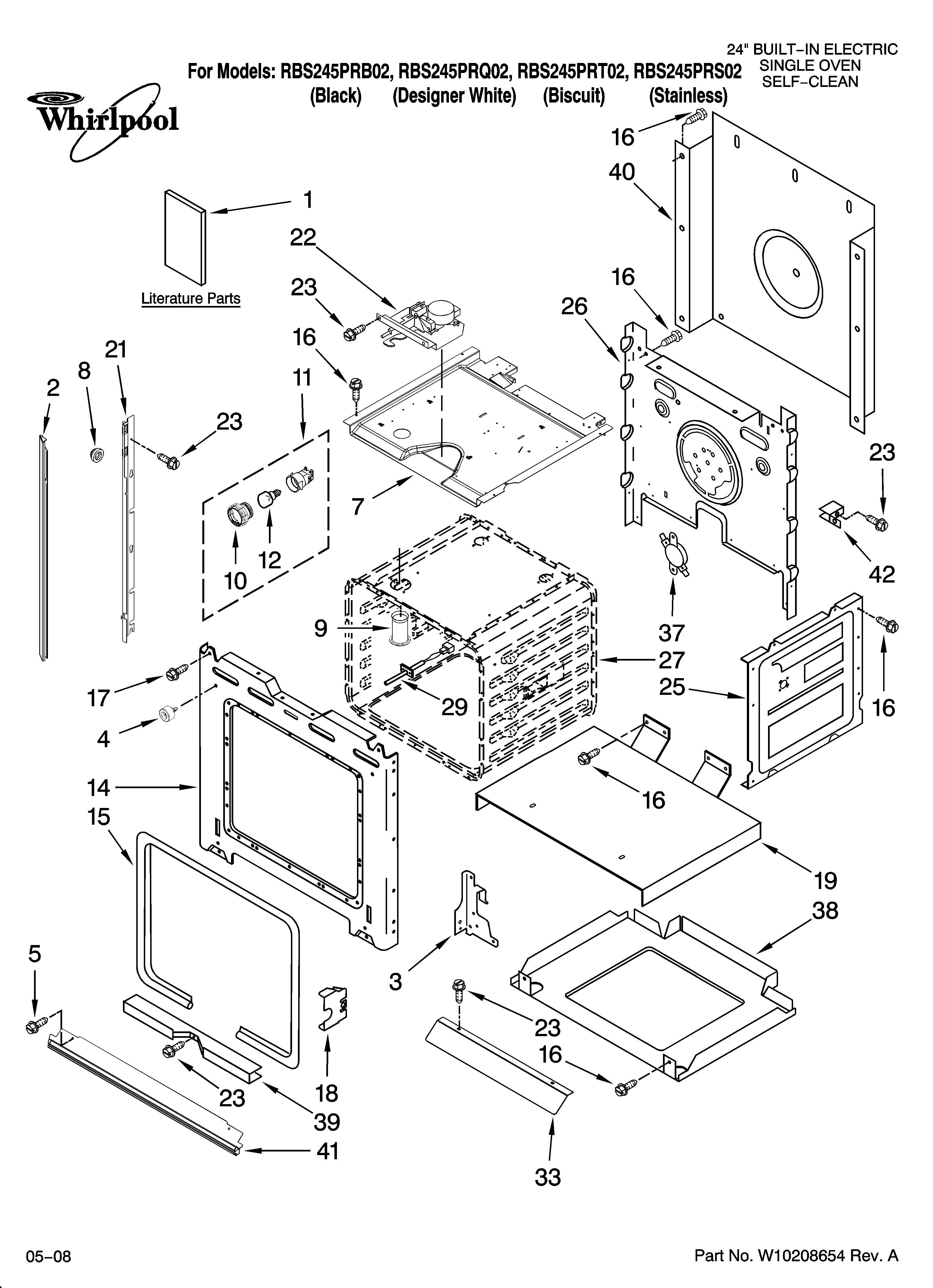 Whirlpool RBS245PRT02 oven parts diagram