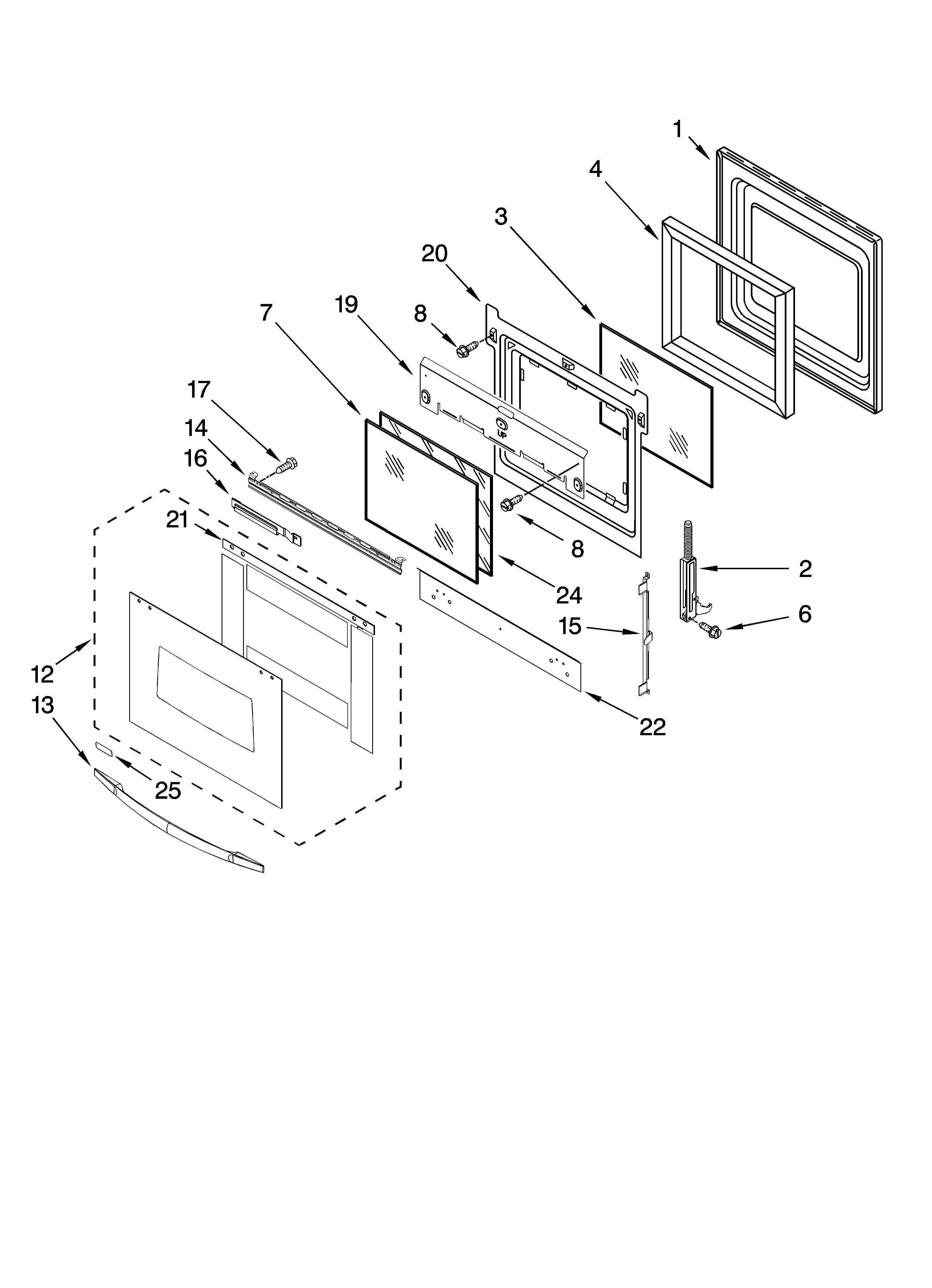 Whirlpool RBS245PRT02 oven door parts diagram