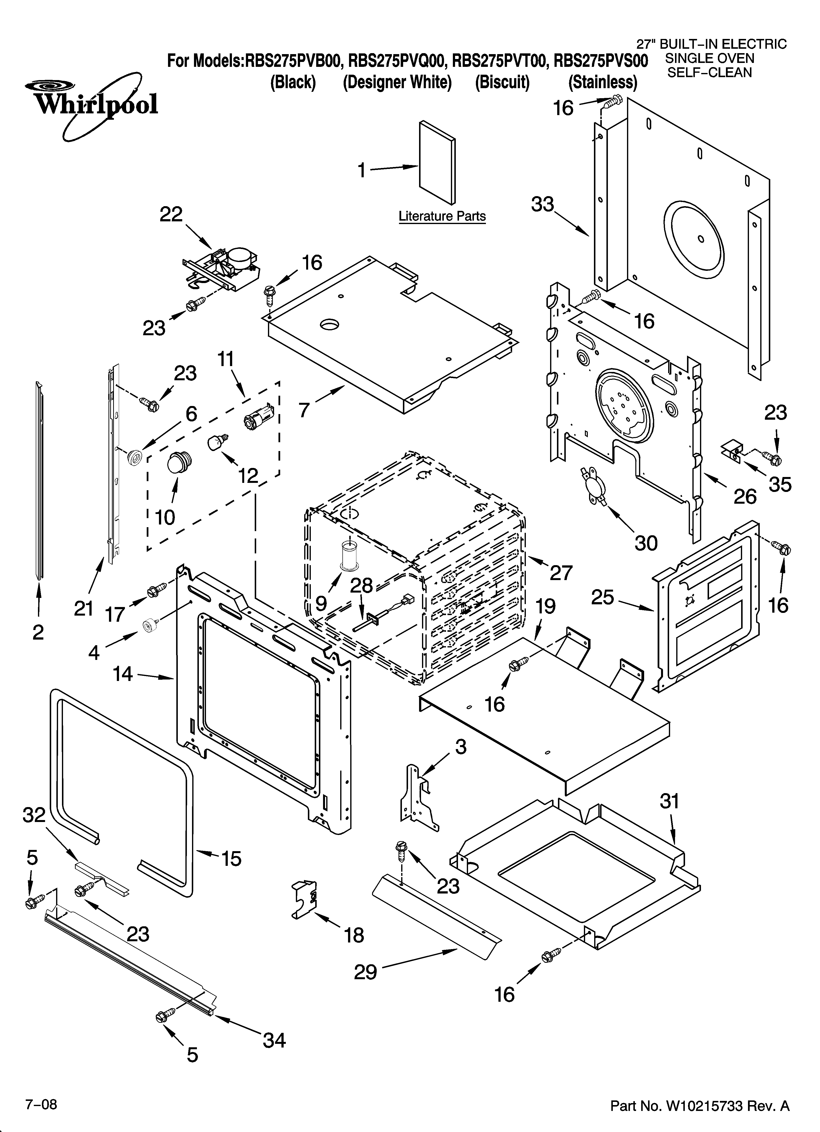 Whirlpool RBS275PVQ00 oven parts diagram