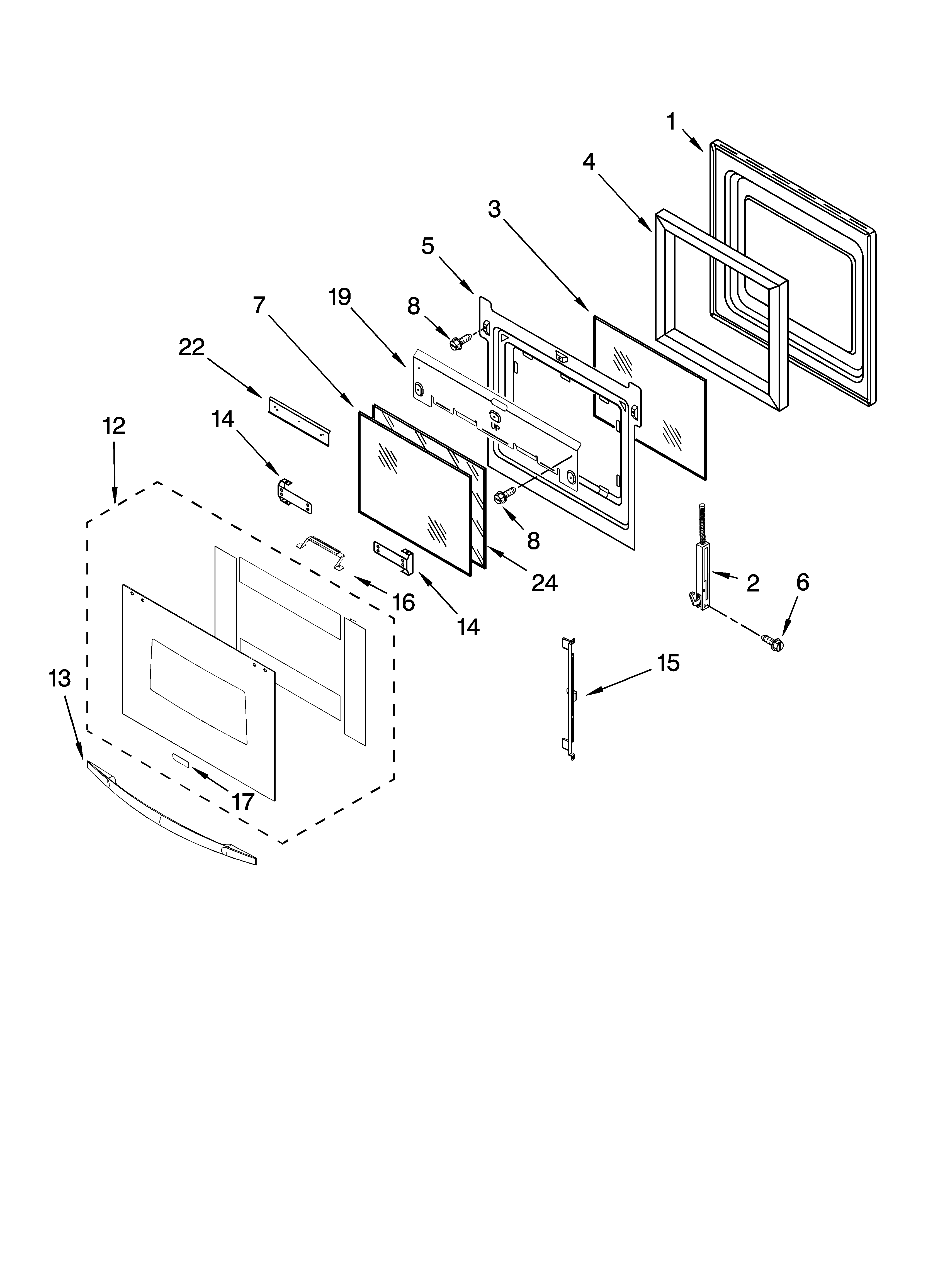Whirlpool RBS275PVQ00 oven door parts diagram