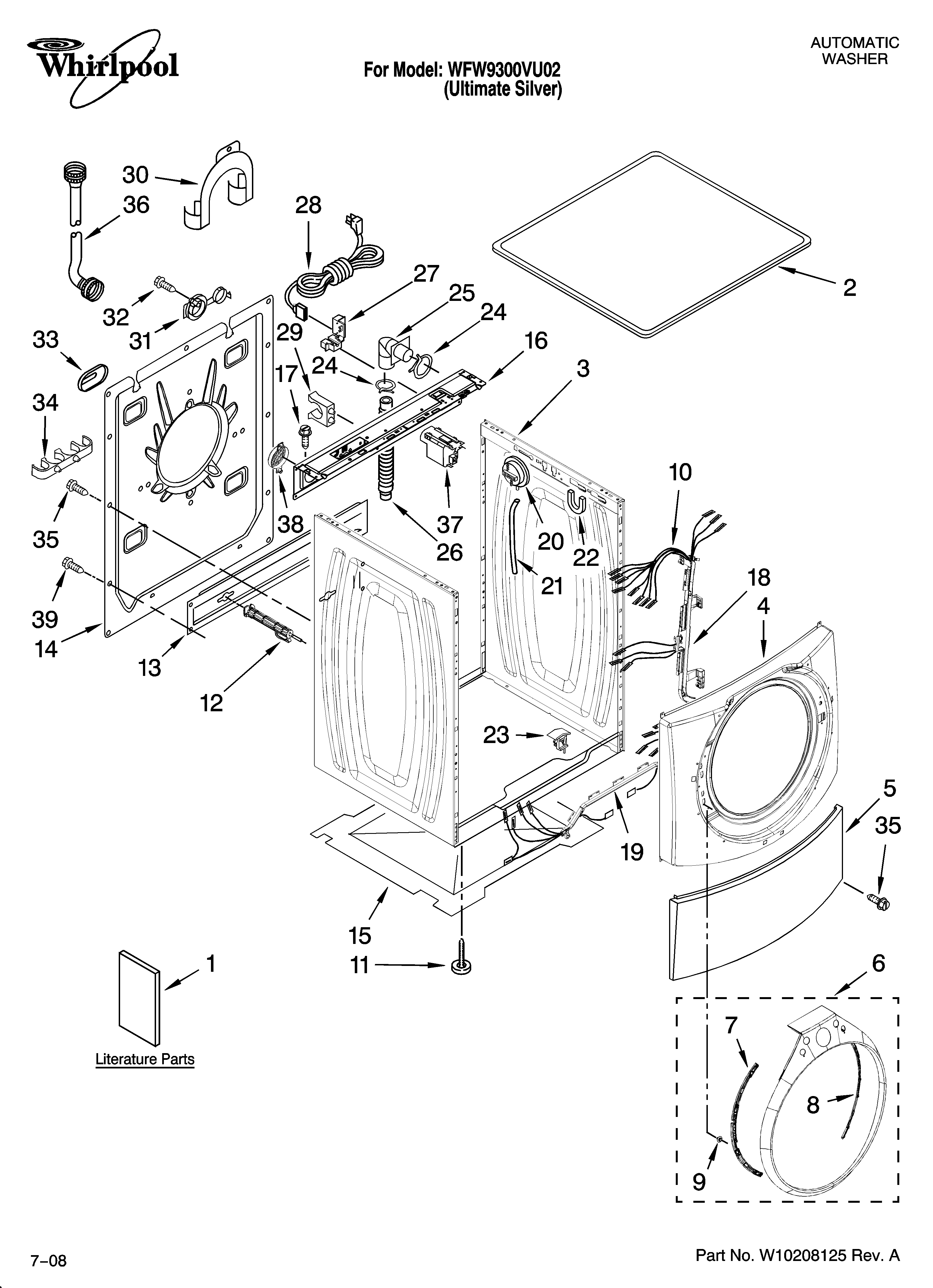Whirlpool WFW9300VU02 top and cabinet parts diagram