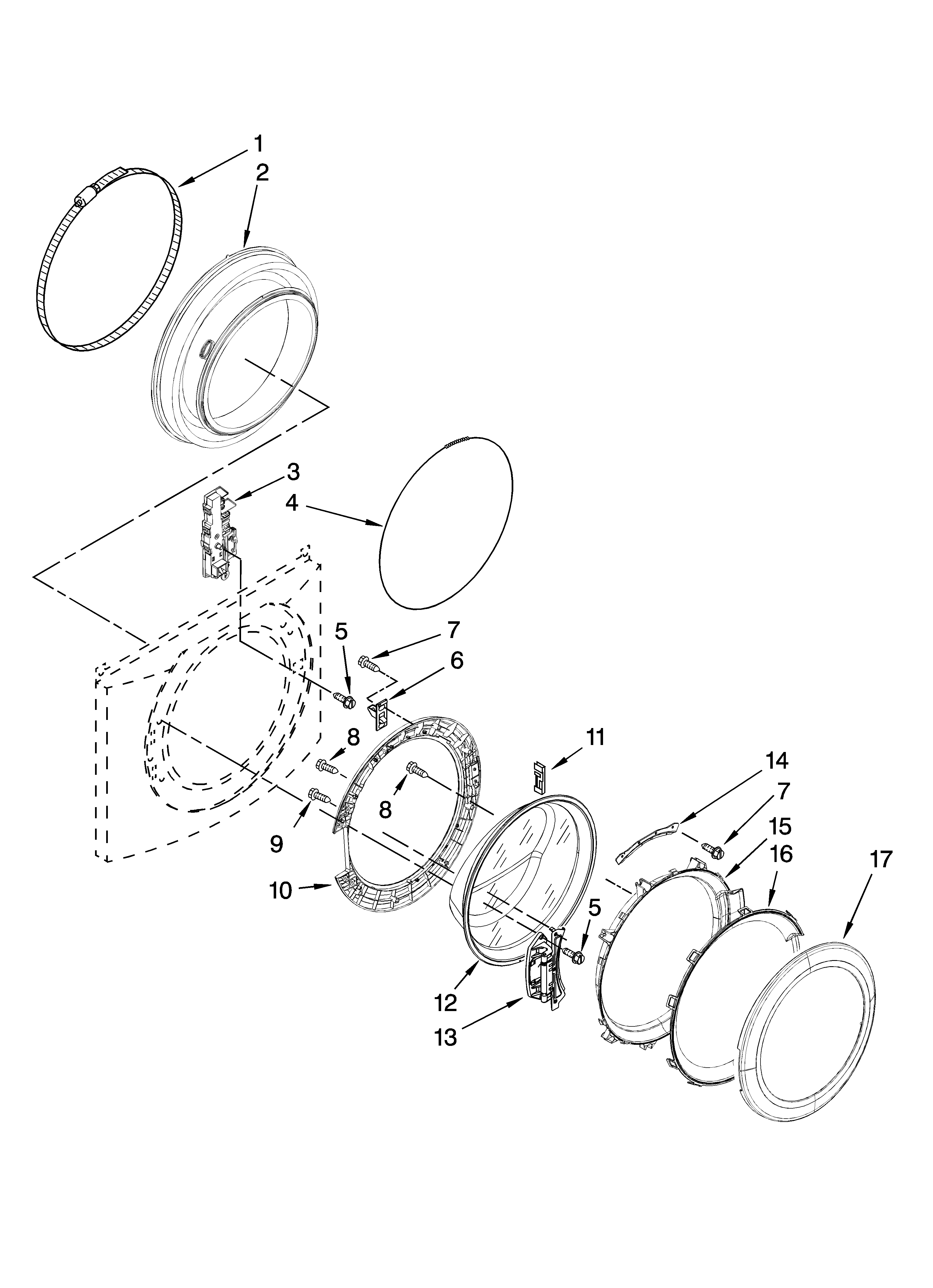 Whirlpool WFW9300VU02 door and latch parts diagram