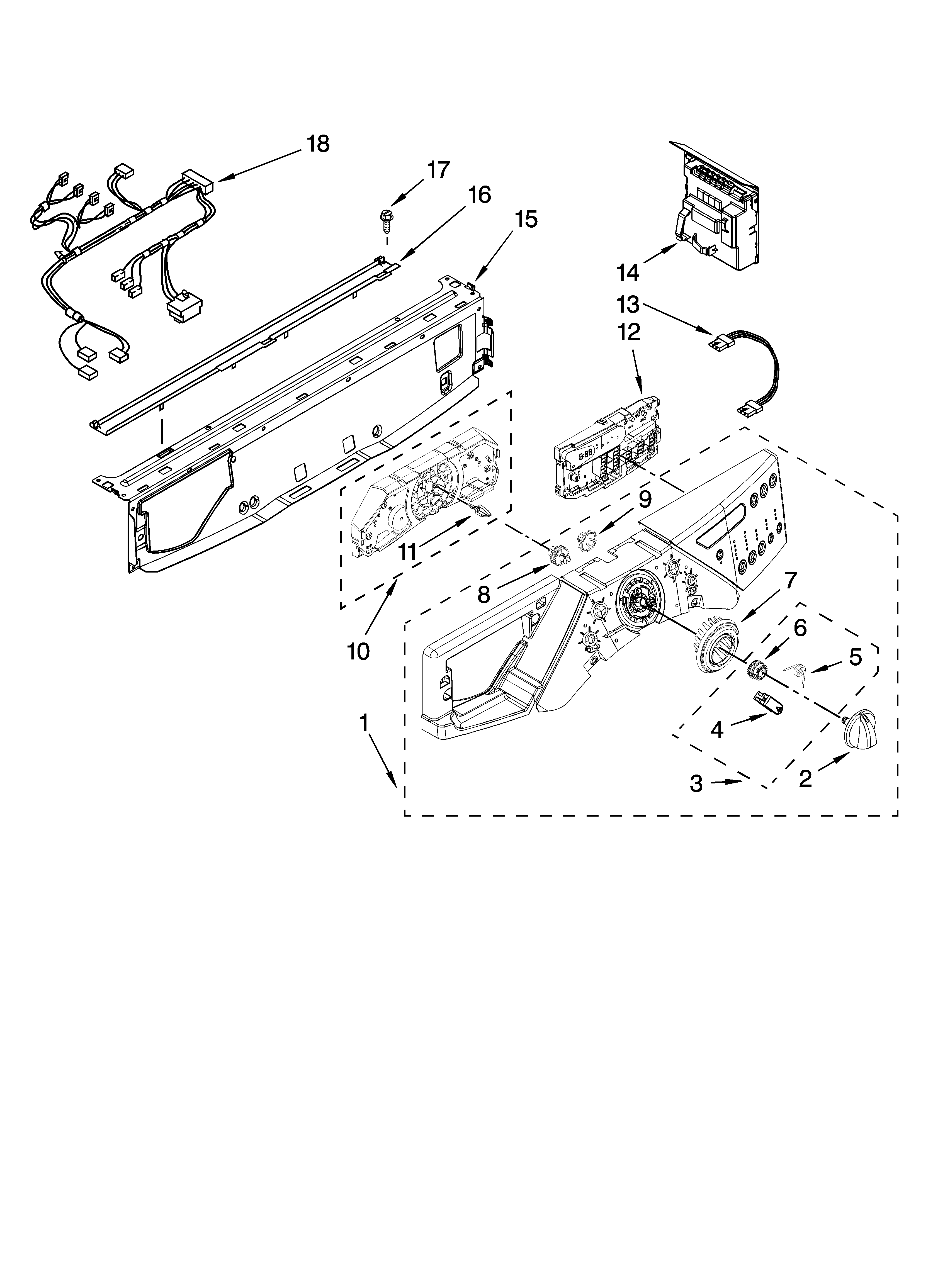 Whirlpool WFW9300VU02 control panel parts diagram