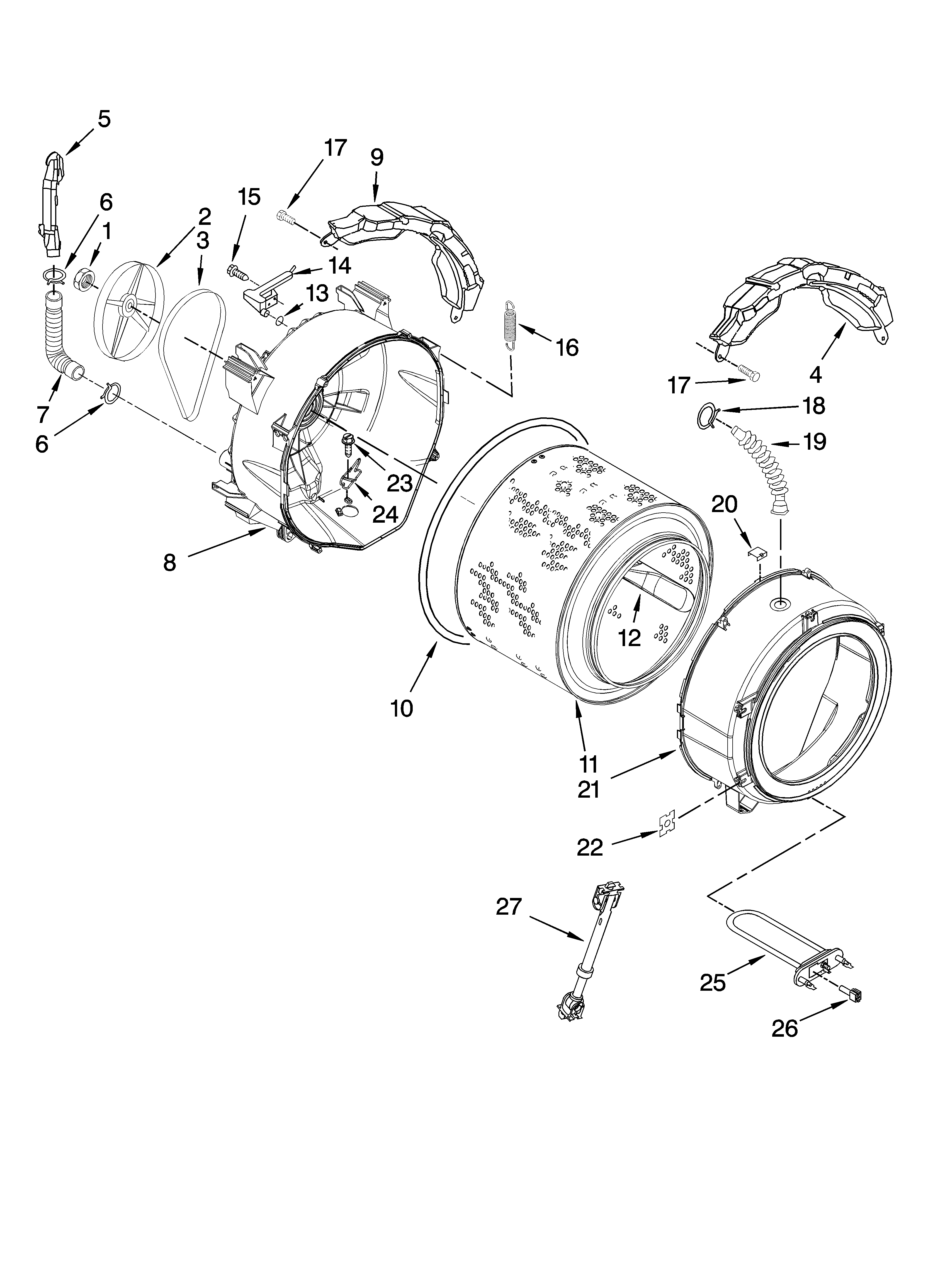 Whirlpool WFW9300VU02 tub and basket parts diagram