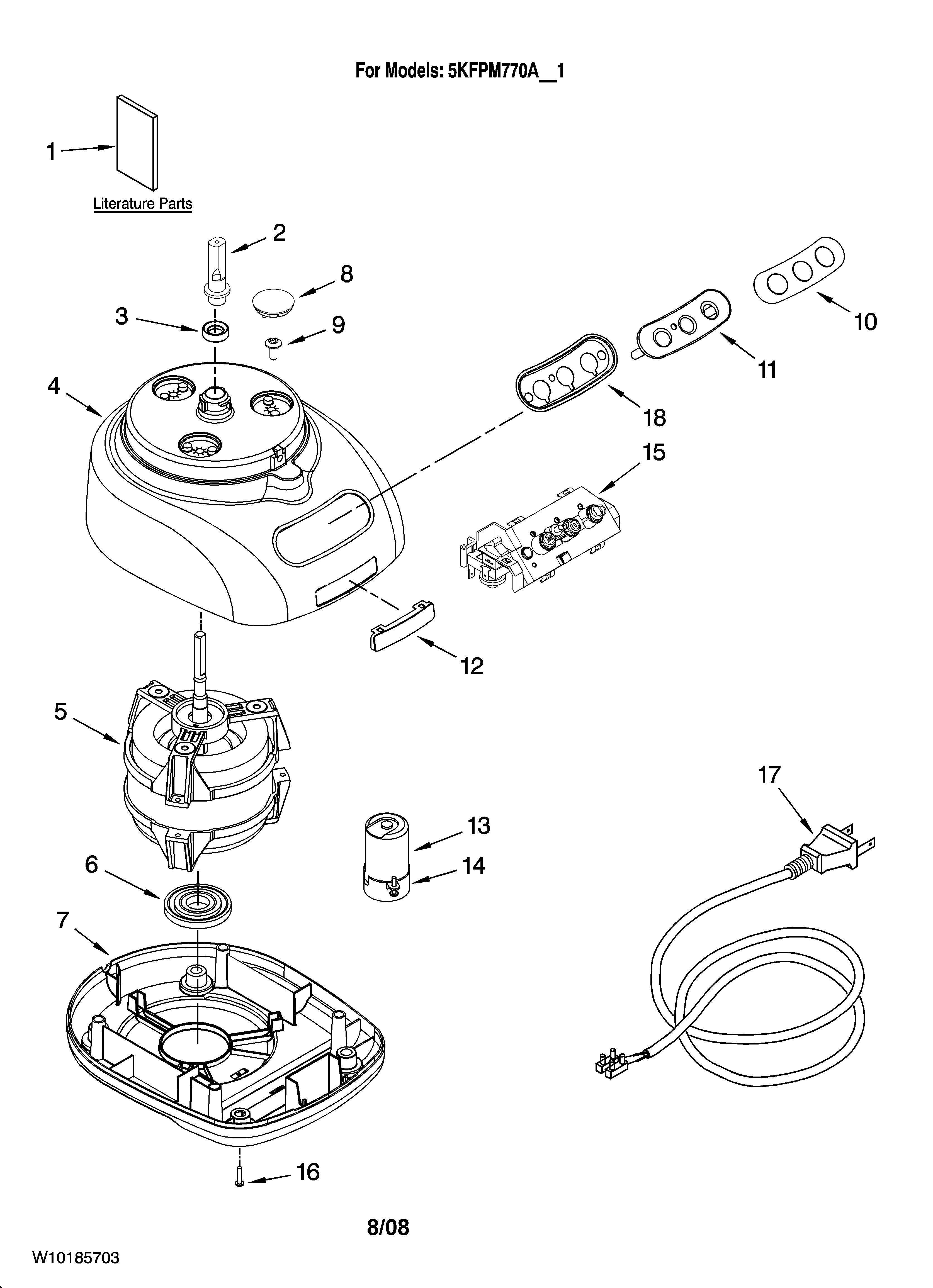 KitchenAid 5KFPM770PM1 motor and housing parts diagram