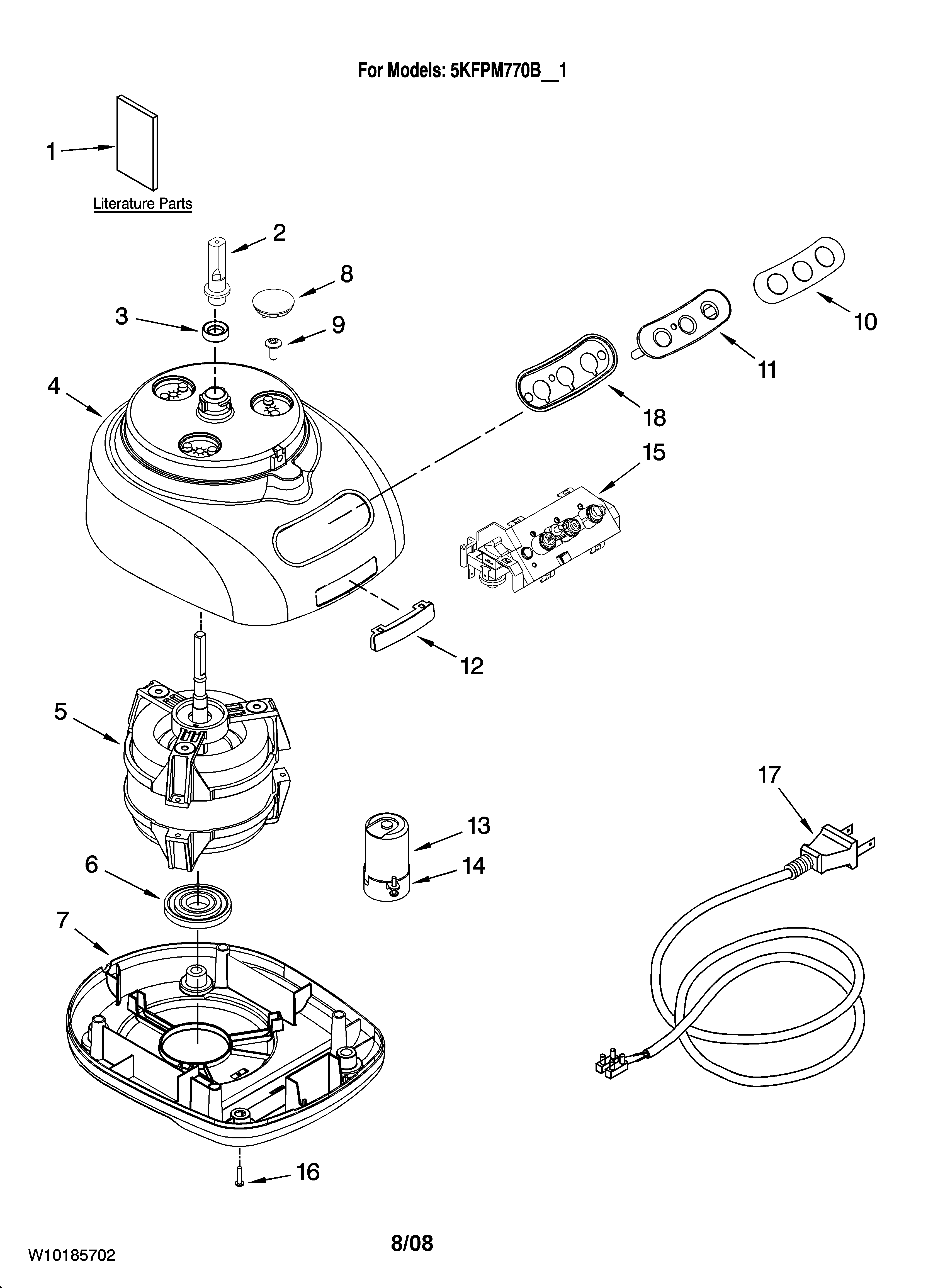 KitchenAid 5KFPM770BOB1 motor and housing parts diagram