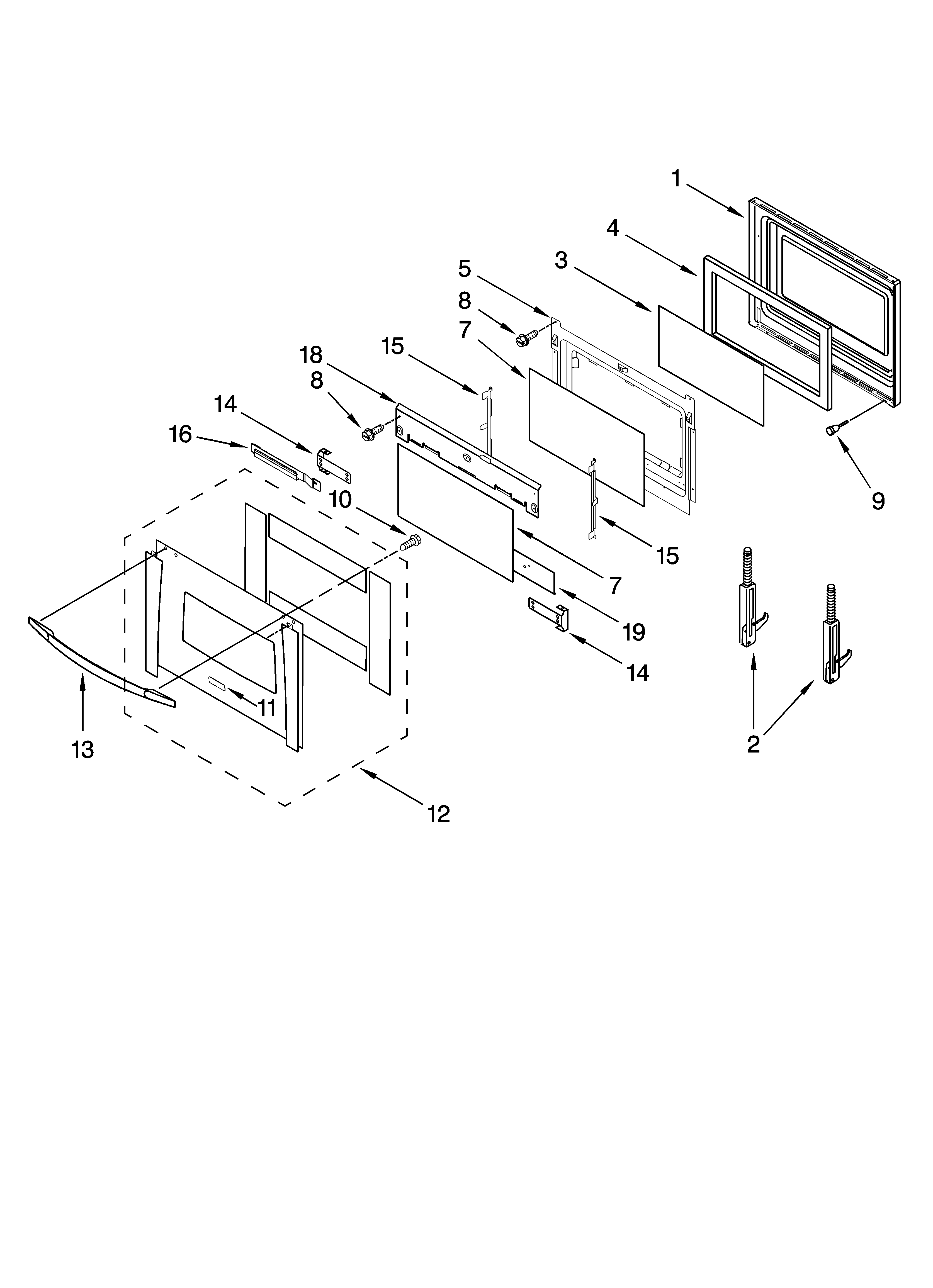 Whirlpool GBS309PVQ00 oven door parts diagram