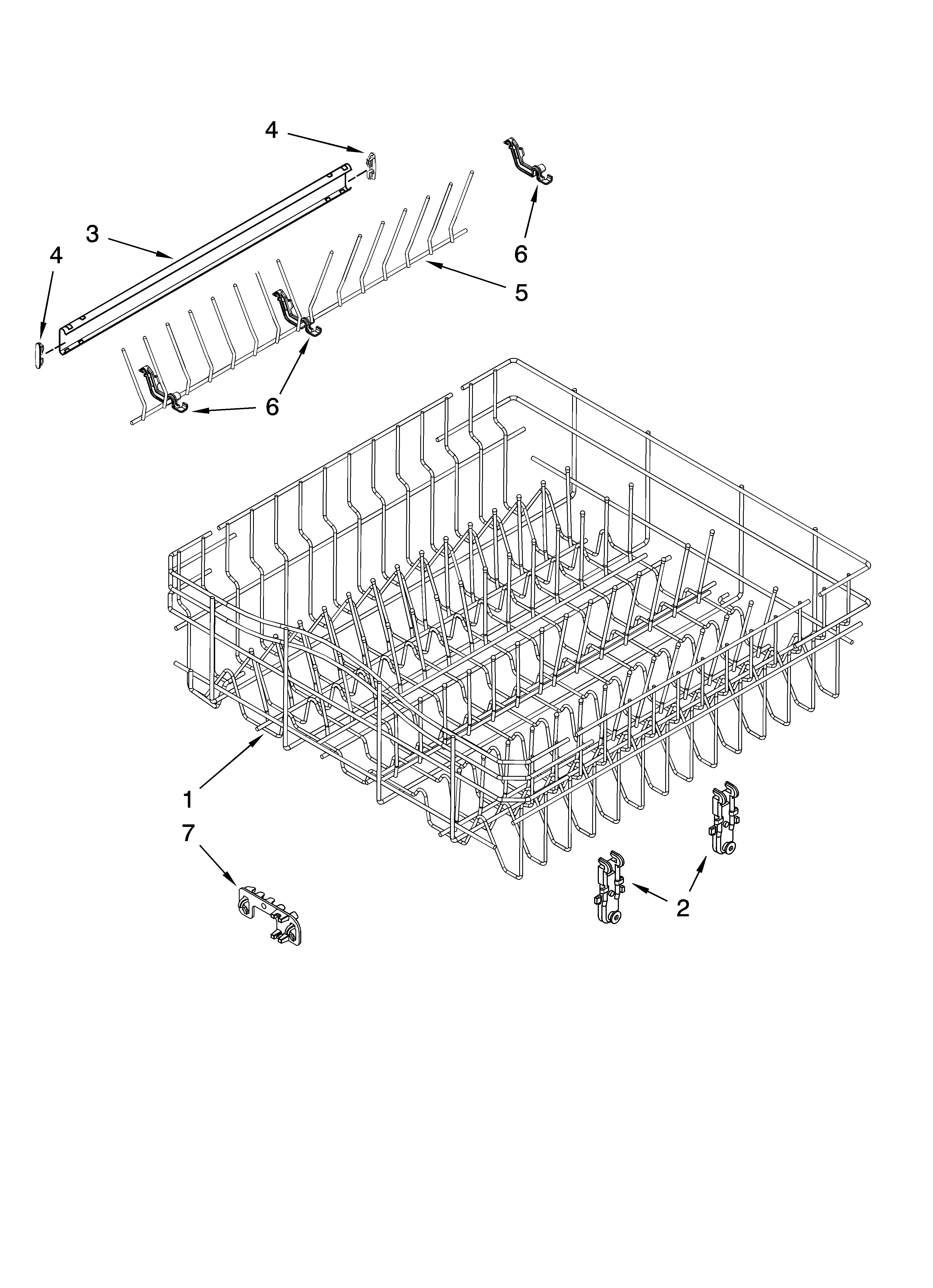 Whirlpool GU2300XTVQ0 upper rack and track parts diagram